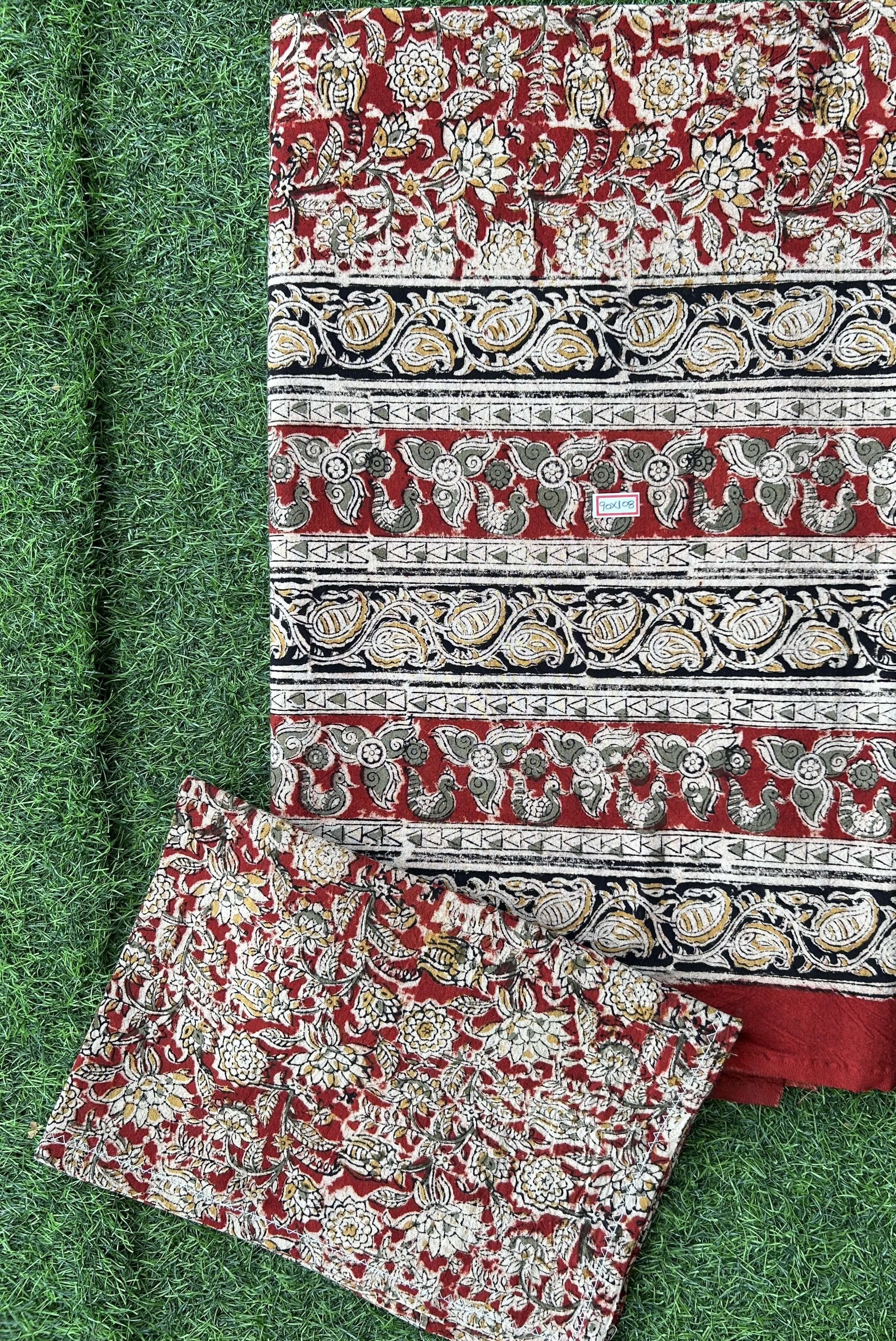 Kalamkari Block Printed Cotton Bed Cover with Pillow Covers - KBS055(90*108)