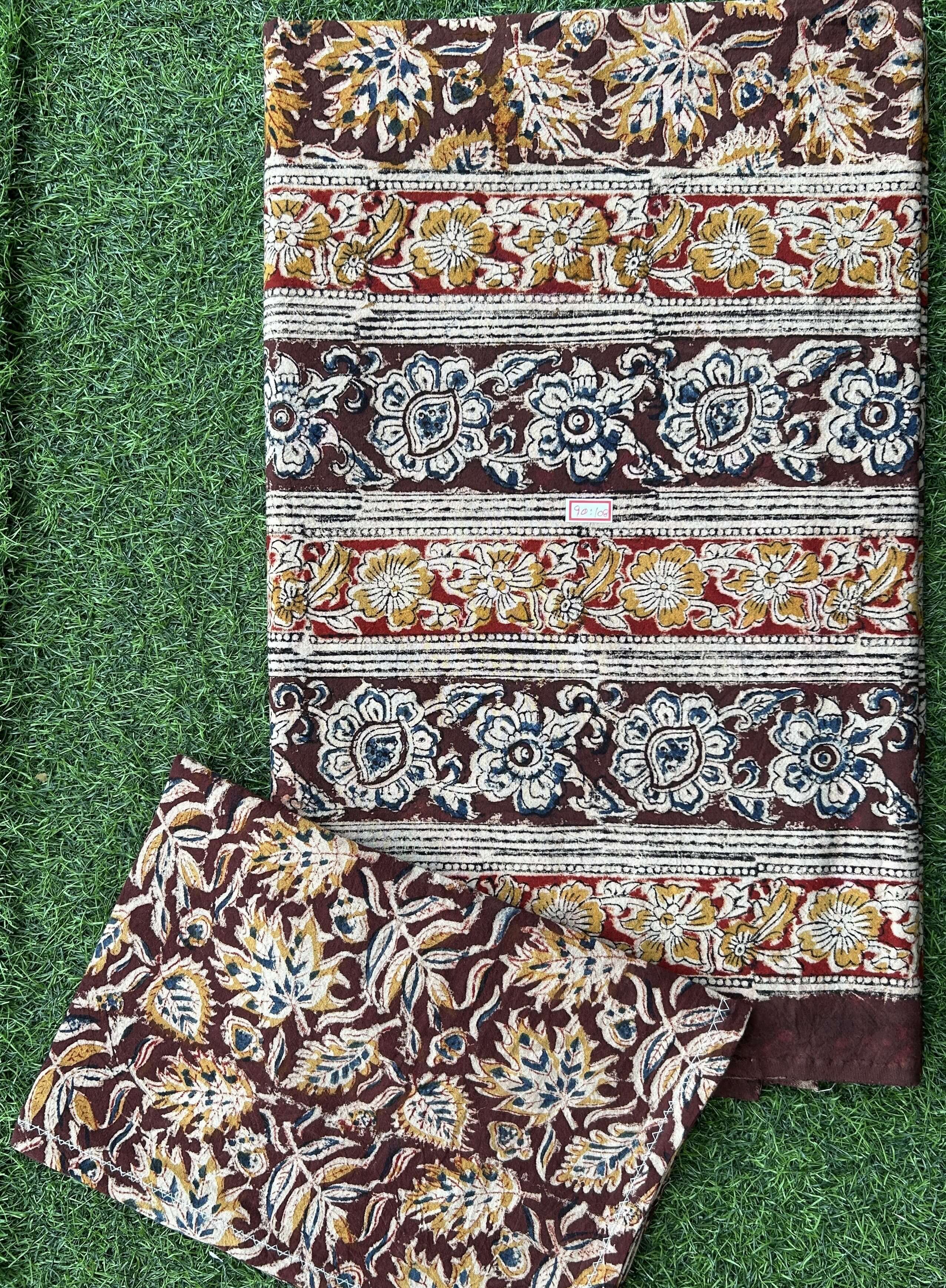 Kalamkari Block Printed Cotton Bed Cover with Pillow Covers - KBS058(90*108)