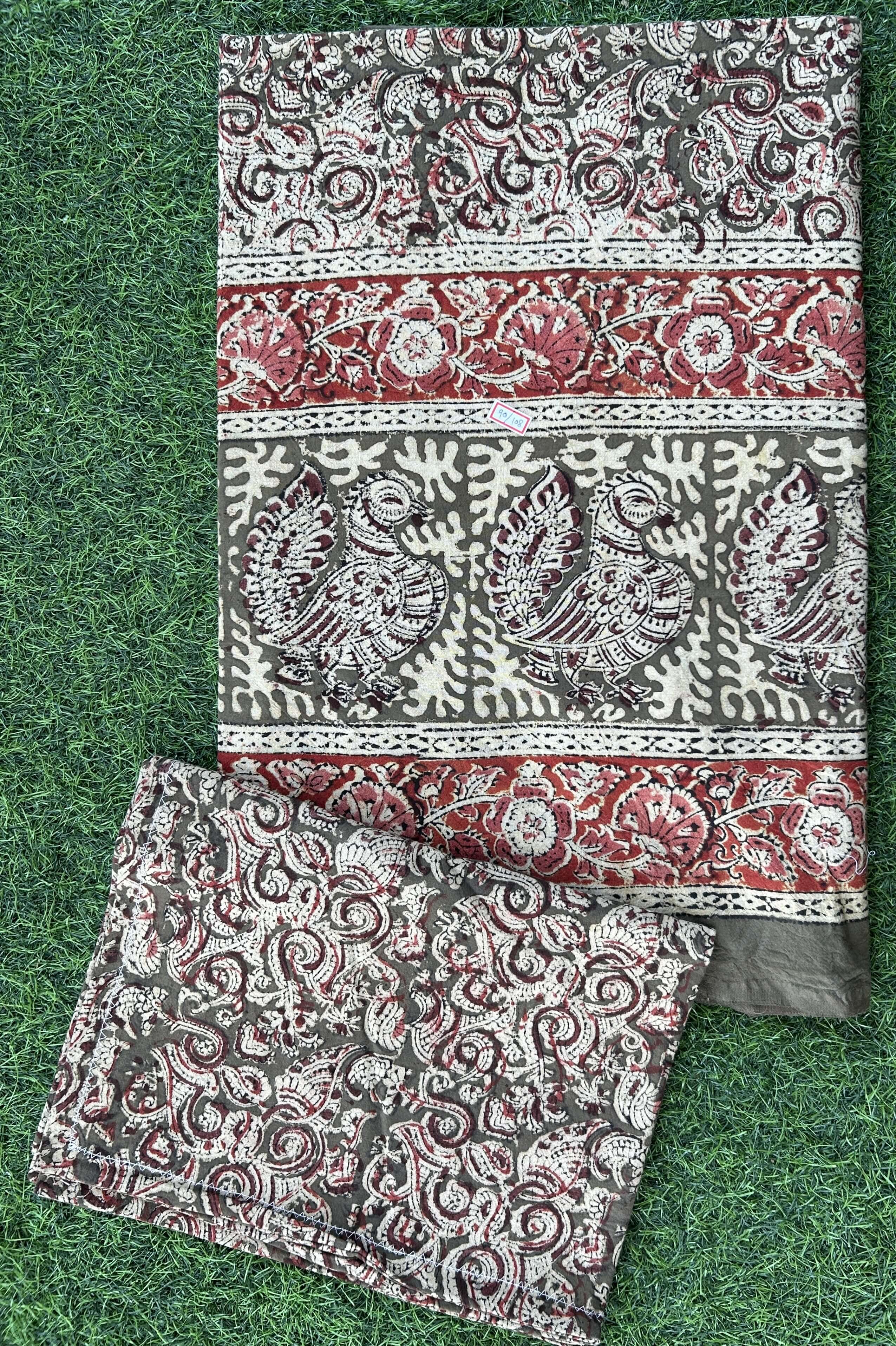 Kalamkari Block Printed Cotton Bed Cover with Pillow Covers - KBS036(90*108)