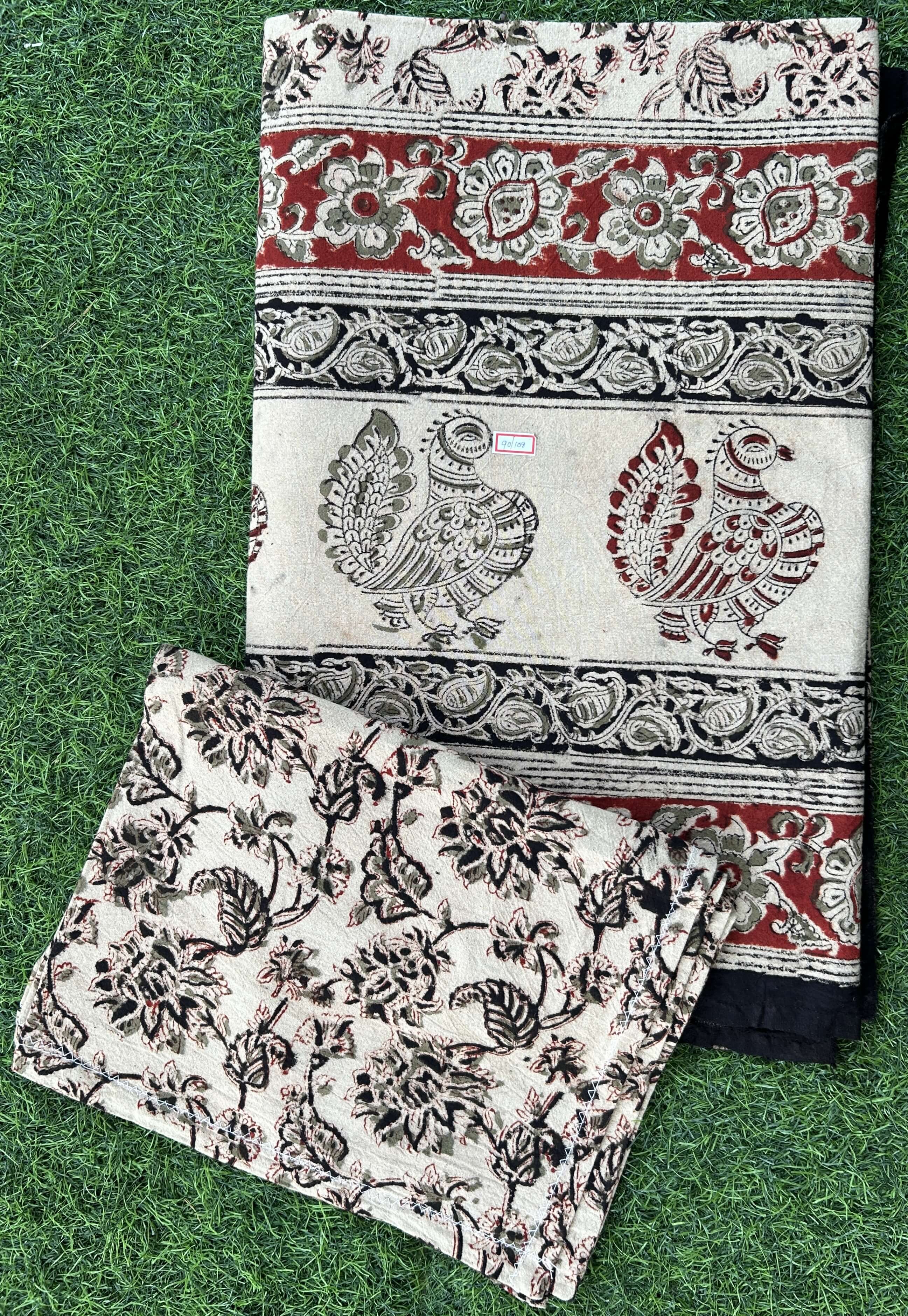 Kalamkari Block Printed Cotton Bed Cover with Pillow Covers - KBS037(90*108)