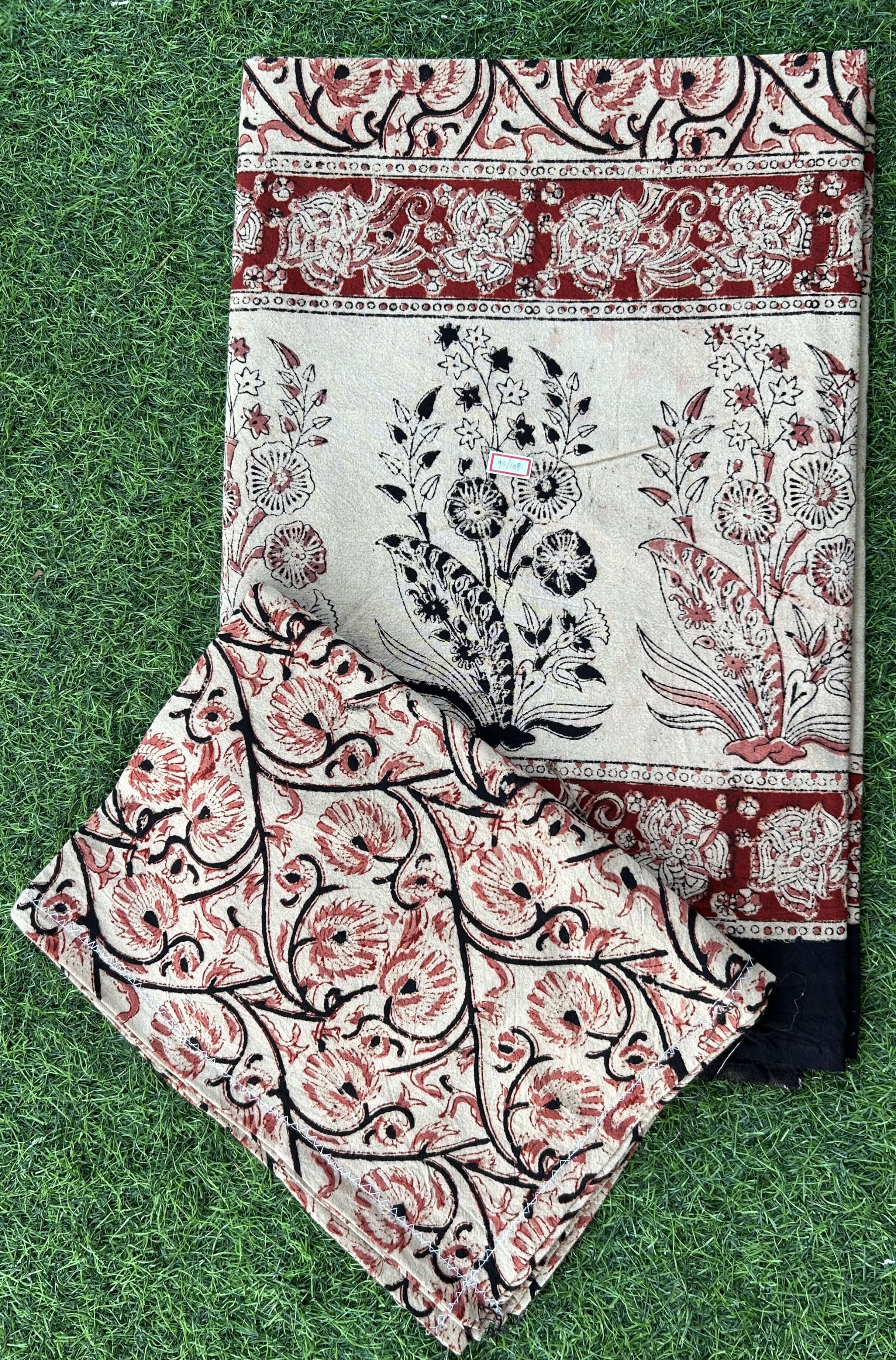 Kalamkari Block Printed Cotton Bed Cover with Pillow Covers - KBS038(90*108)