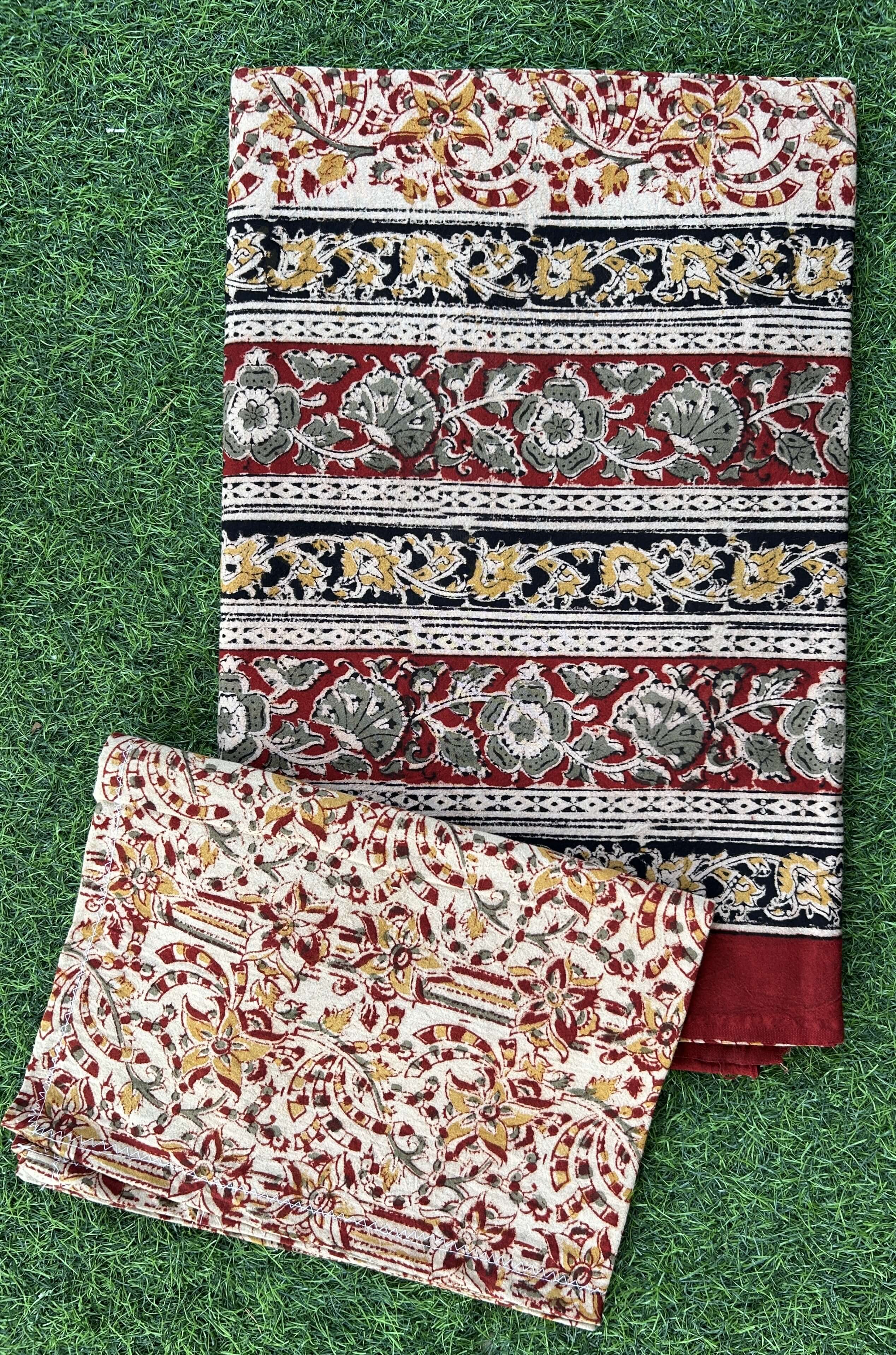 Kalamkari Block Printed Cotton Bed Cover with Pillow Covers - KBS040(90*108)