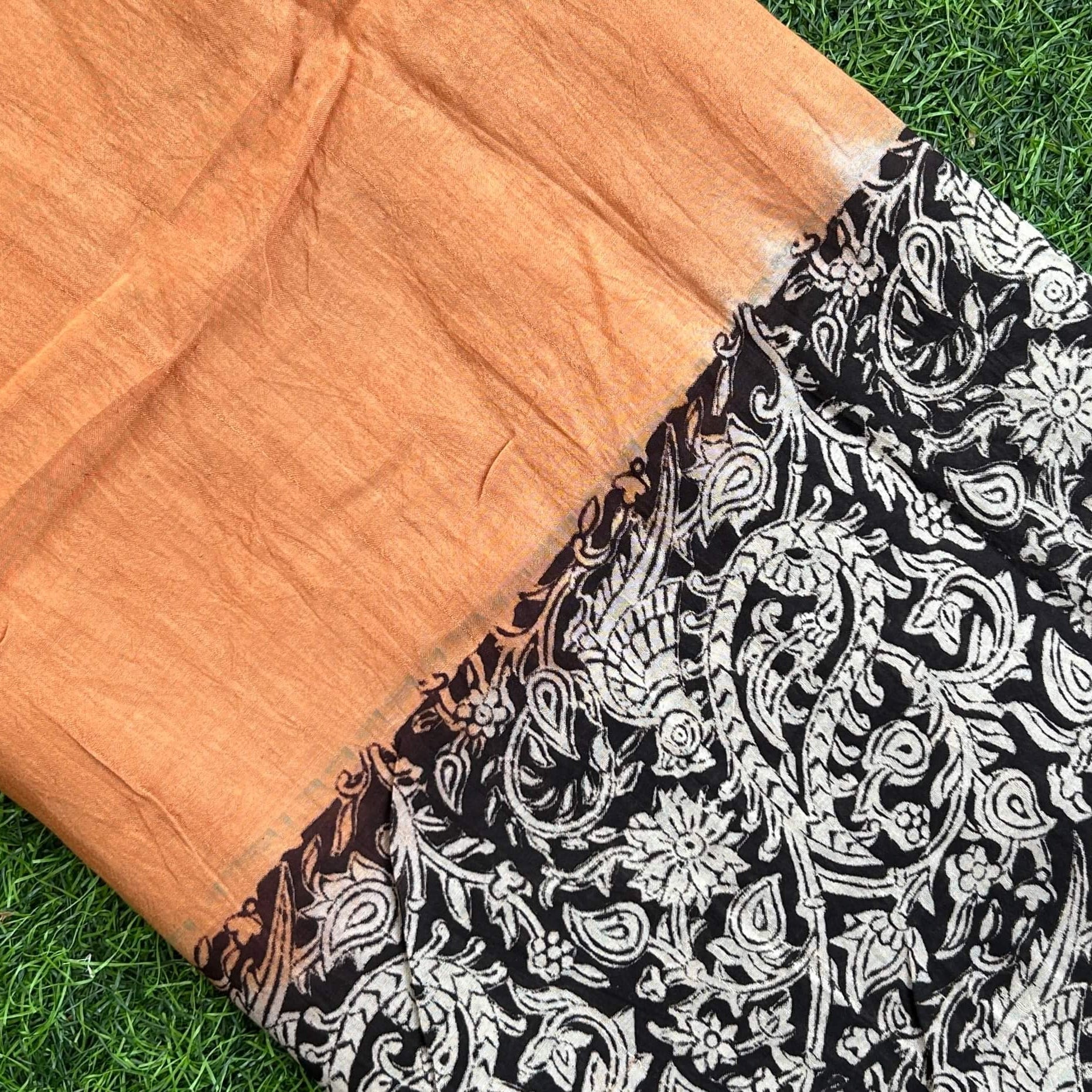 Kalamkari Block Printed Half & Half Chennuri Silk Fabric - HBP-M009