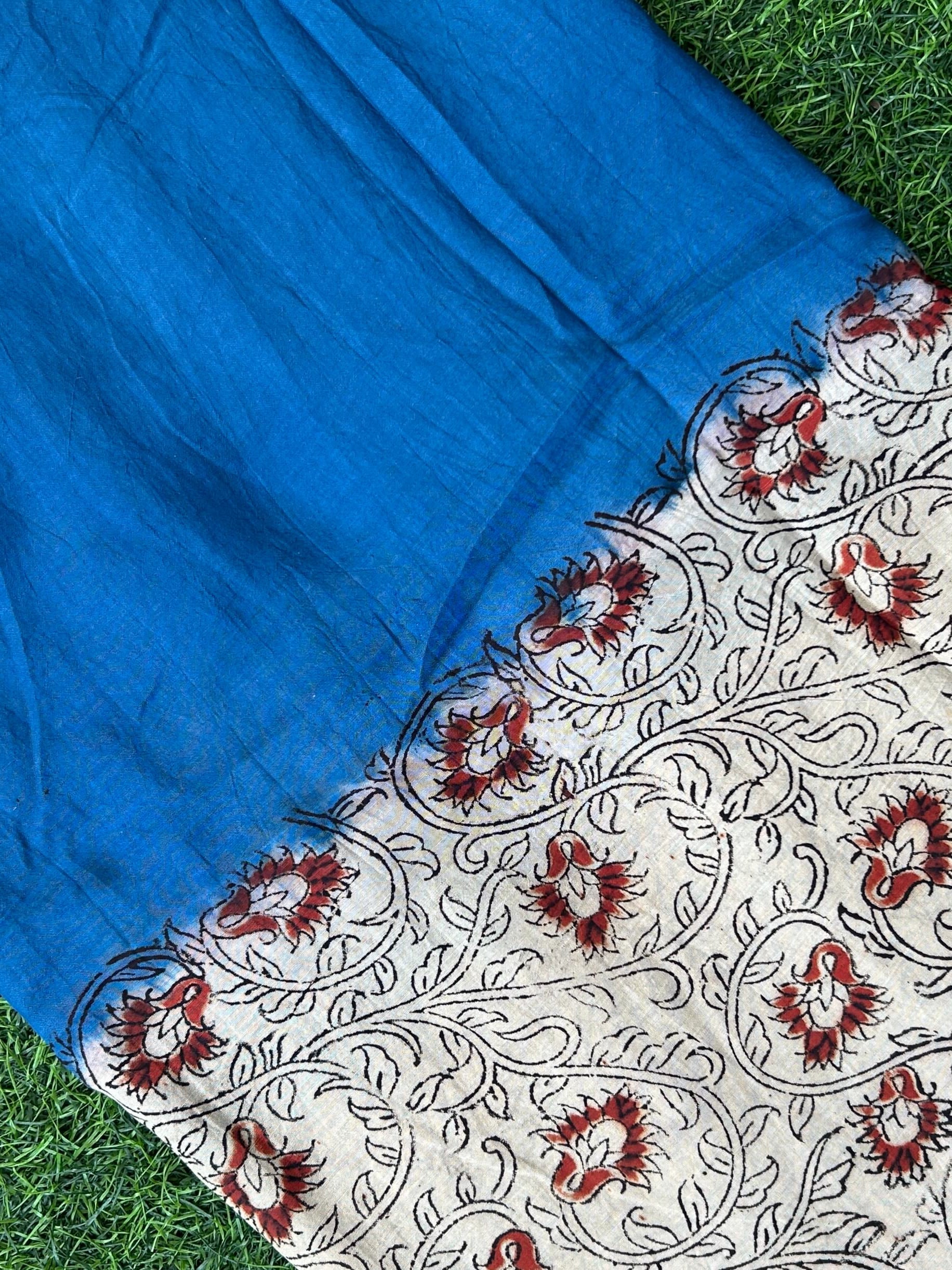 Kalamkari Block Printed Half & Half Chennuri Silk Fabric - HBP-M005