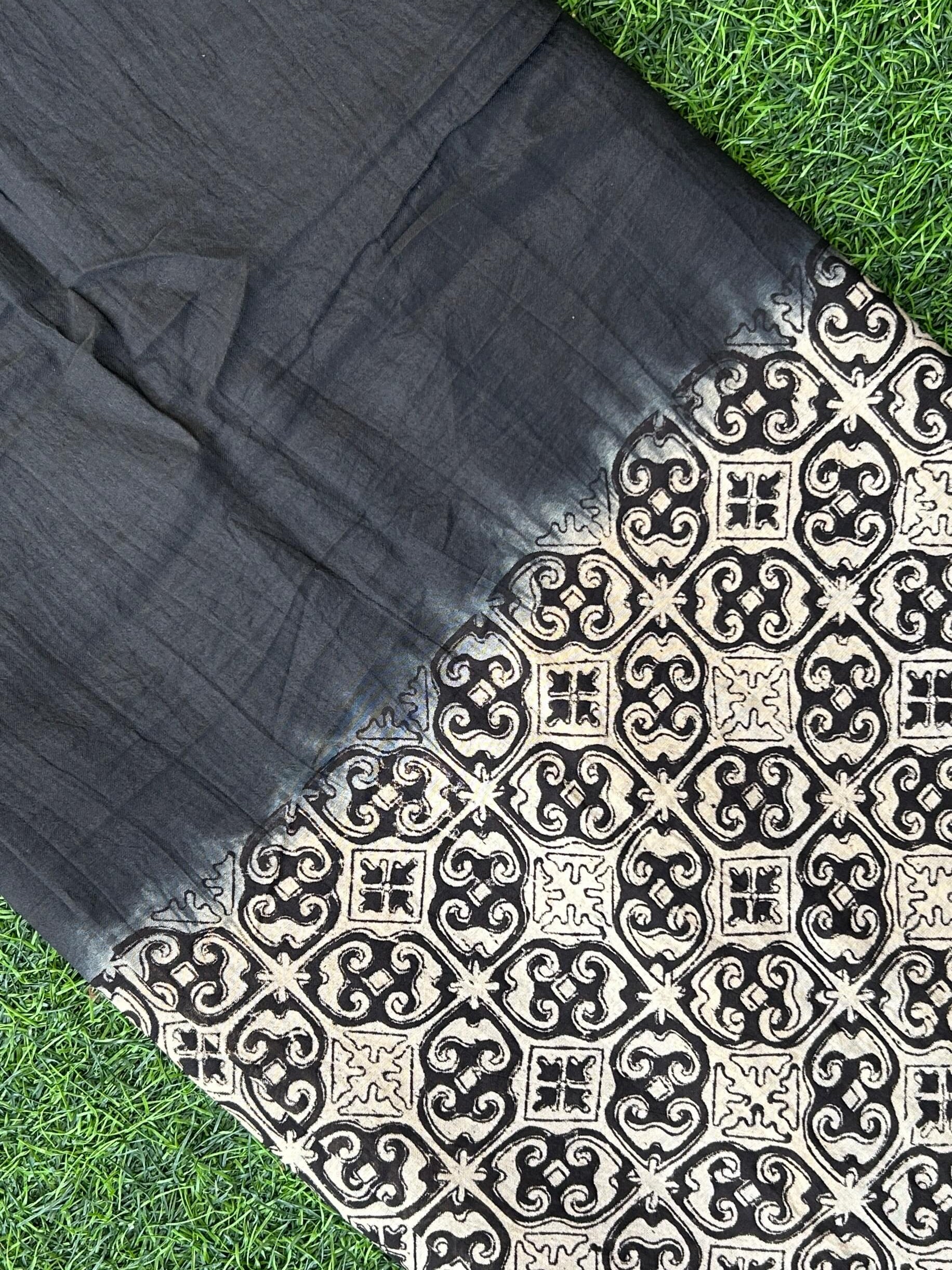 Kalamkari Block Printed Half & Half Chennuri Silk Fabric - HBP-M003