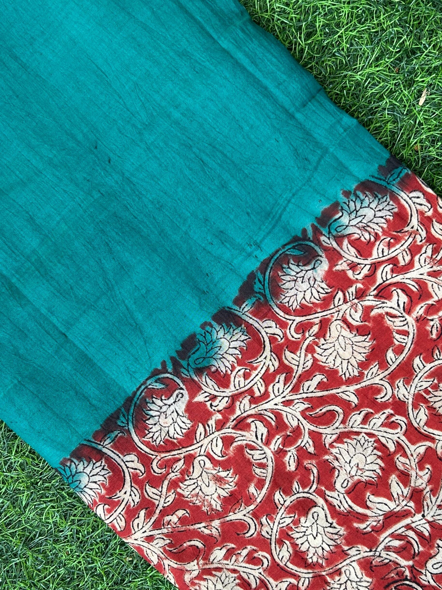 Kalamkari Block Printed Half & Half Chennuri Silk Fabric - HBP-M002