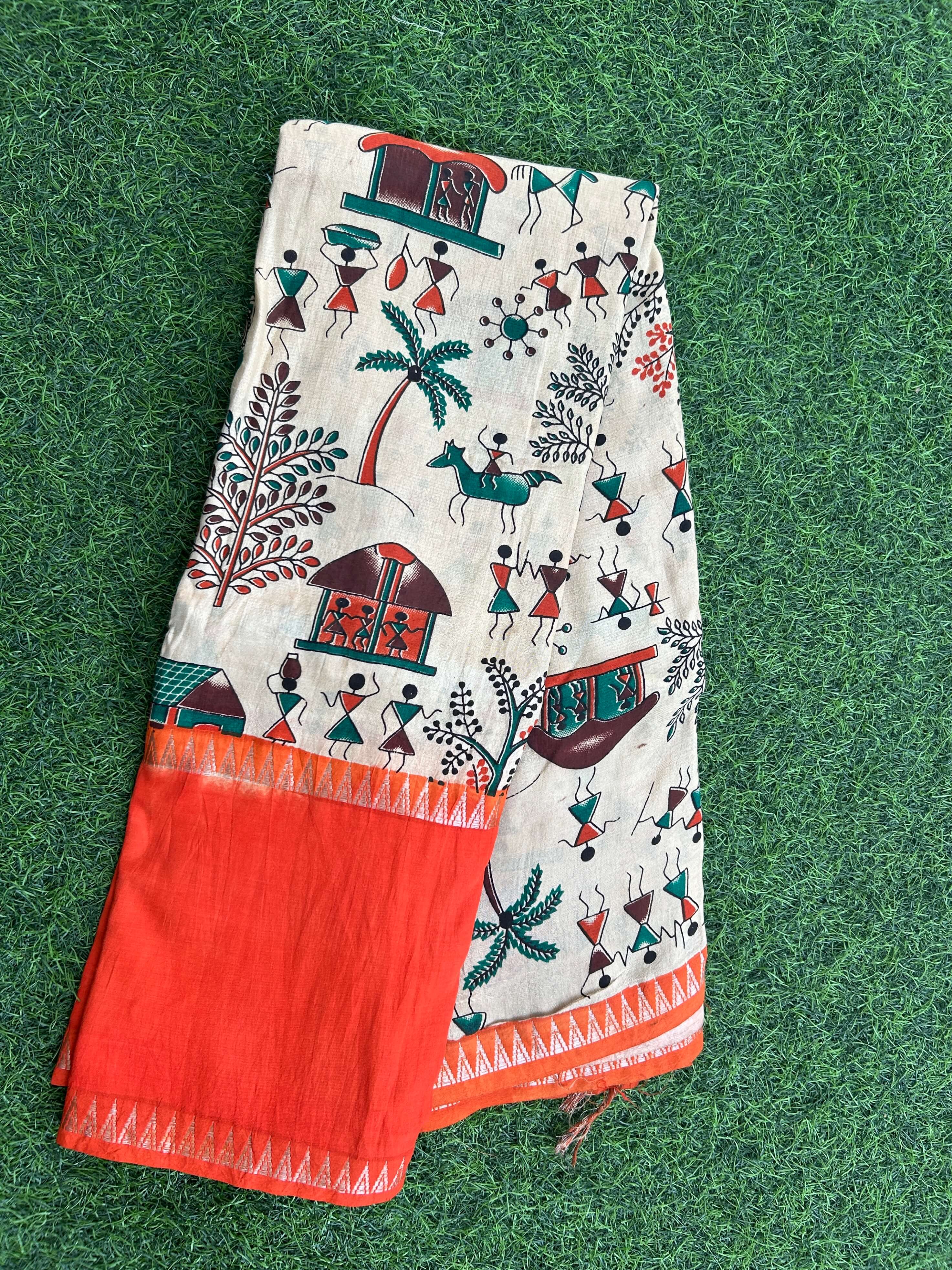 Kalamkari Mangalagiri Silk Gap Border Saree-KDGB-SP-M055