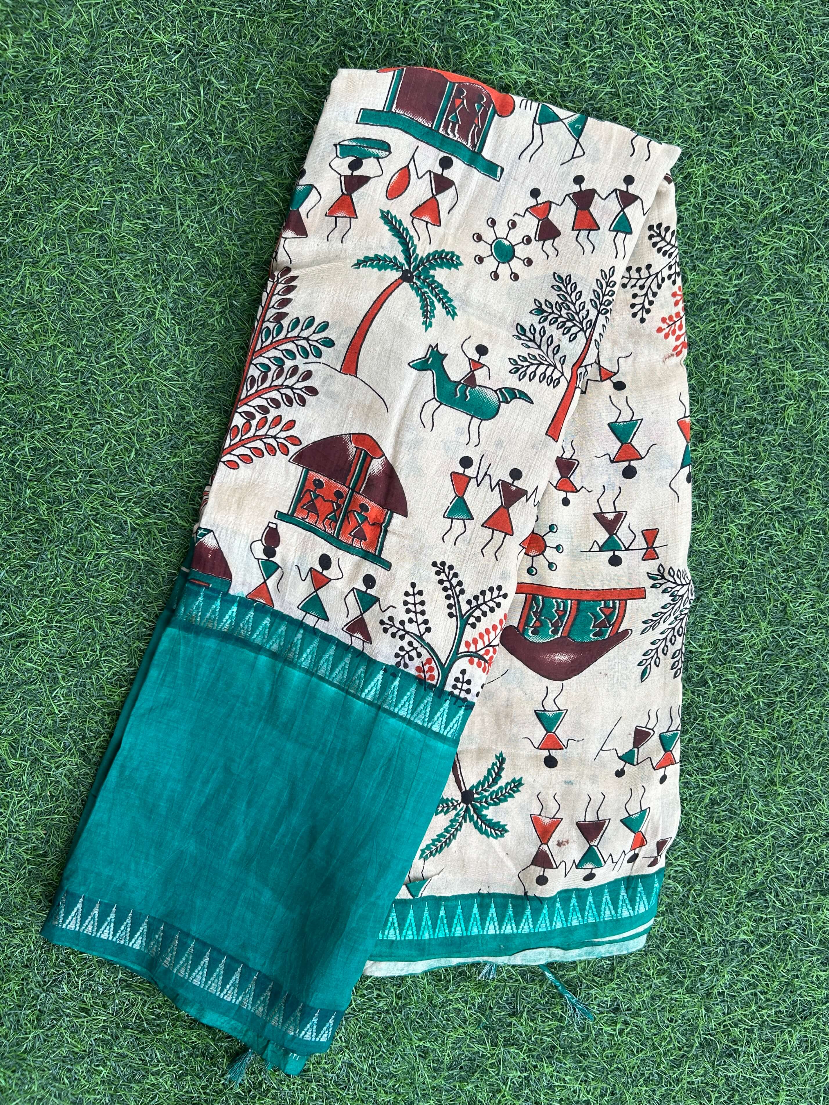 Kalamkari Mangalagiri Silk Gap Border Saree-KDGB-SP-M056
