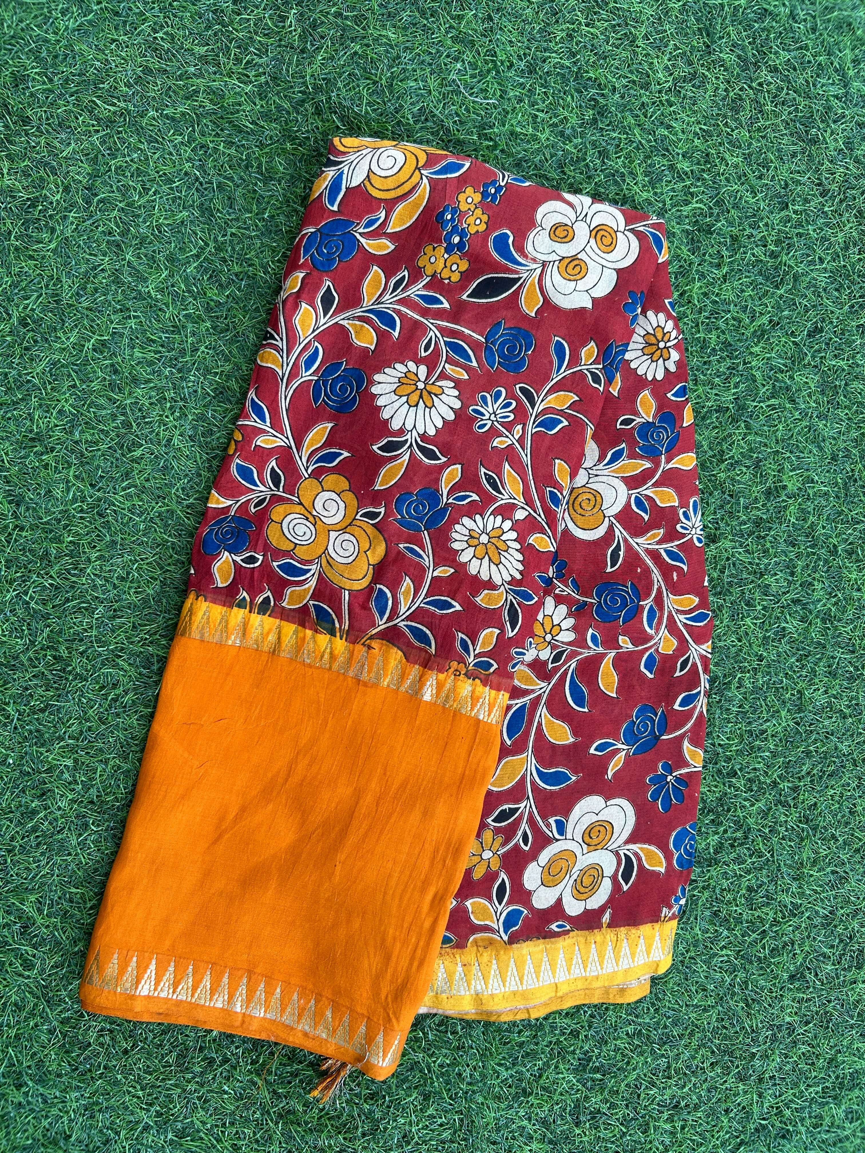 Kalamkari Mangalagiri Silk Gap Border Saree-KDGB-SP-M057