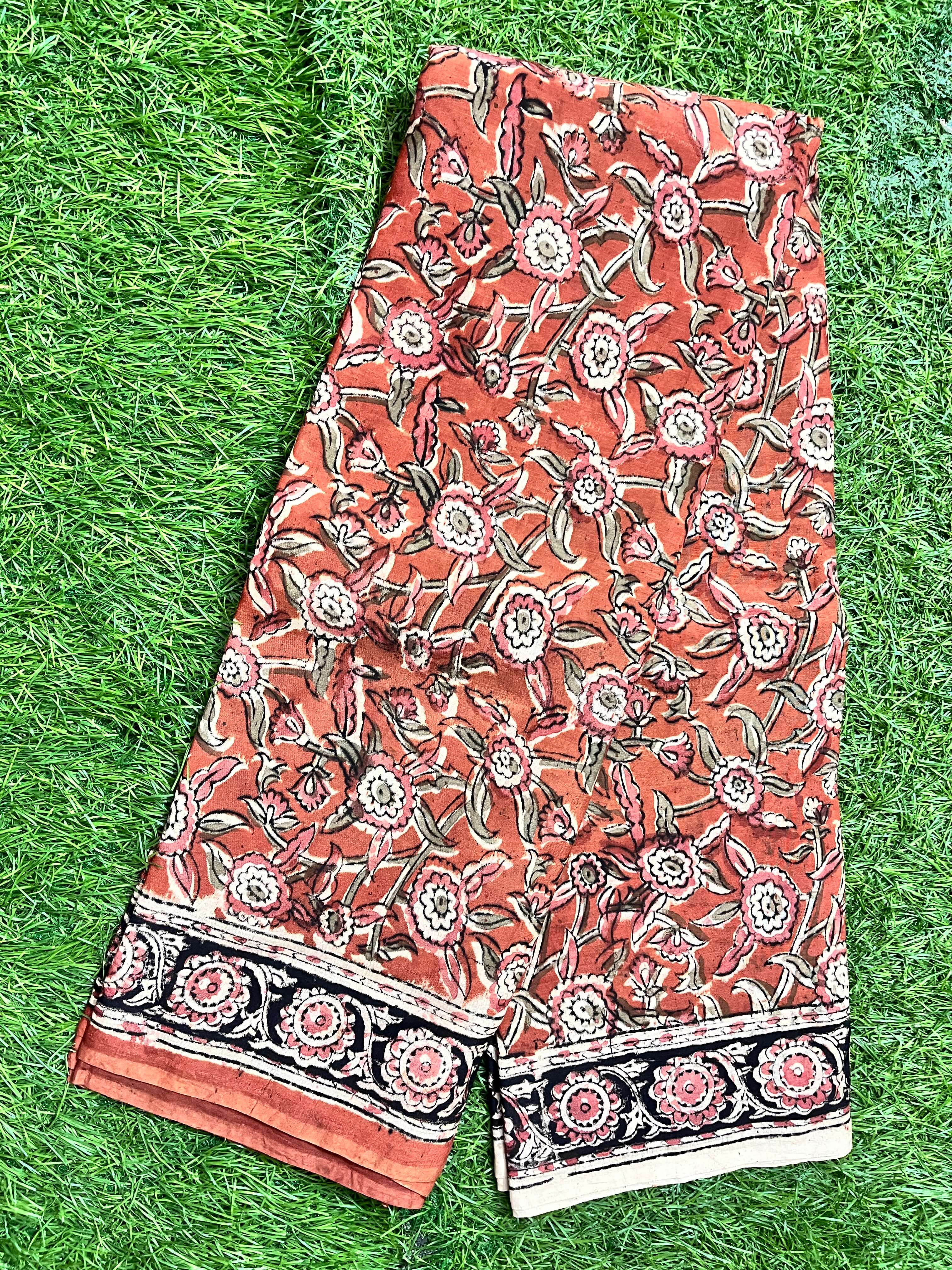 Hand Block Printed Kalamkari Chenuri Silk Saree KCSS-HB-M073