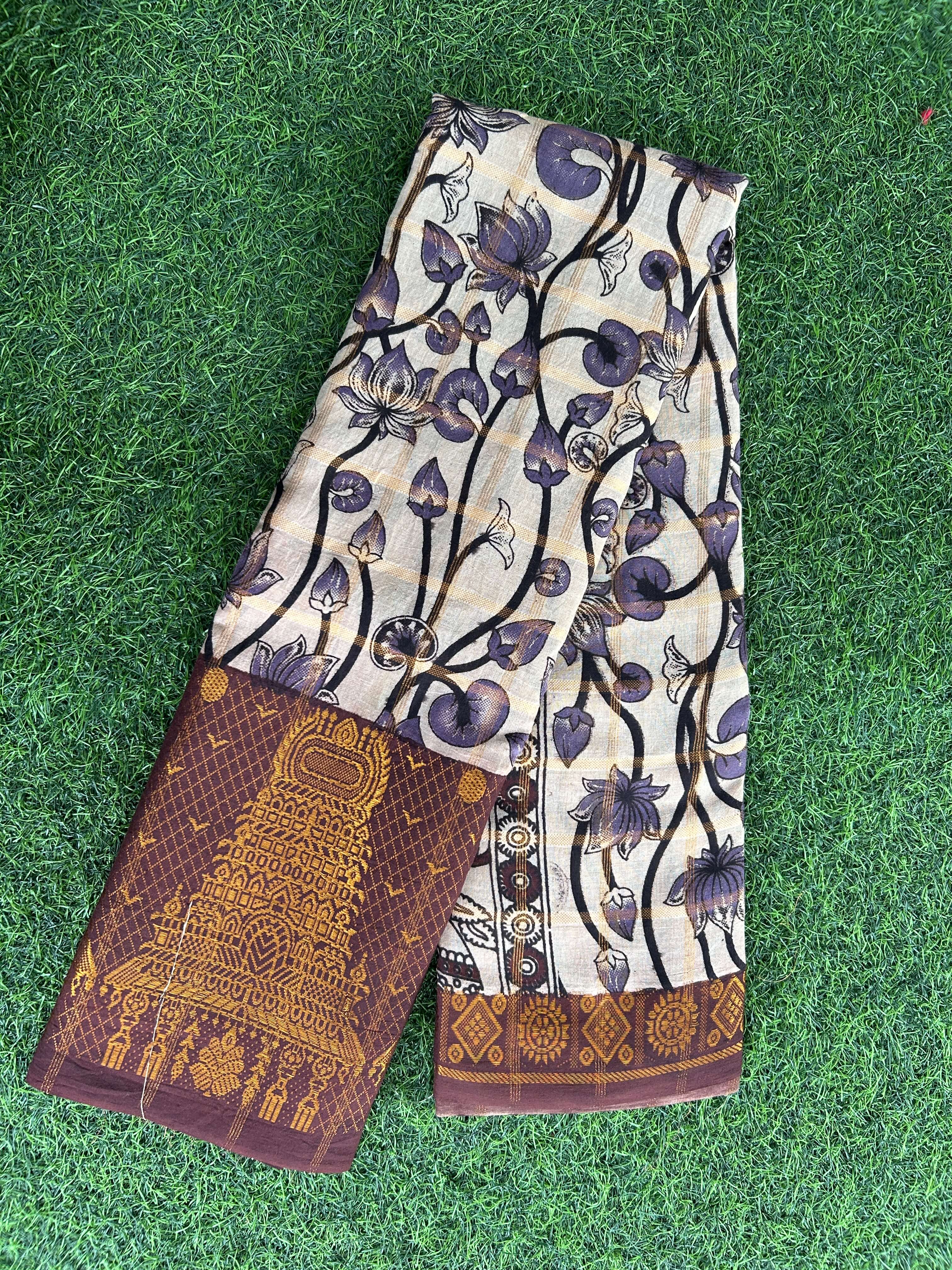Kalamkari Cotton Zari Border Saree Without Blouse -KZB-SP-M001