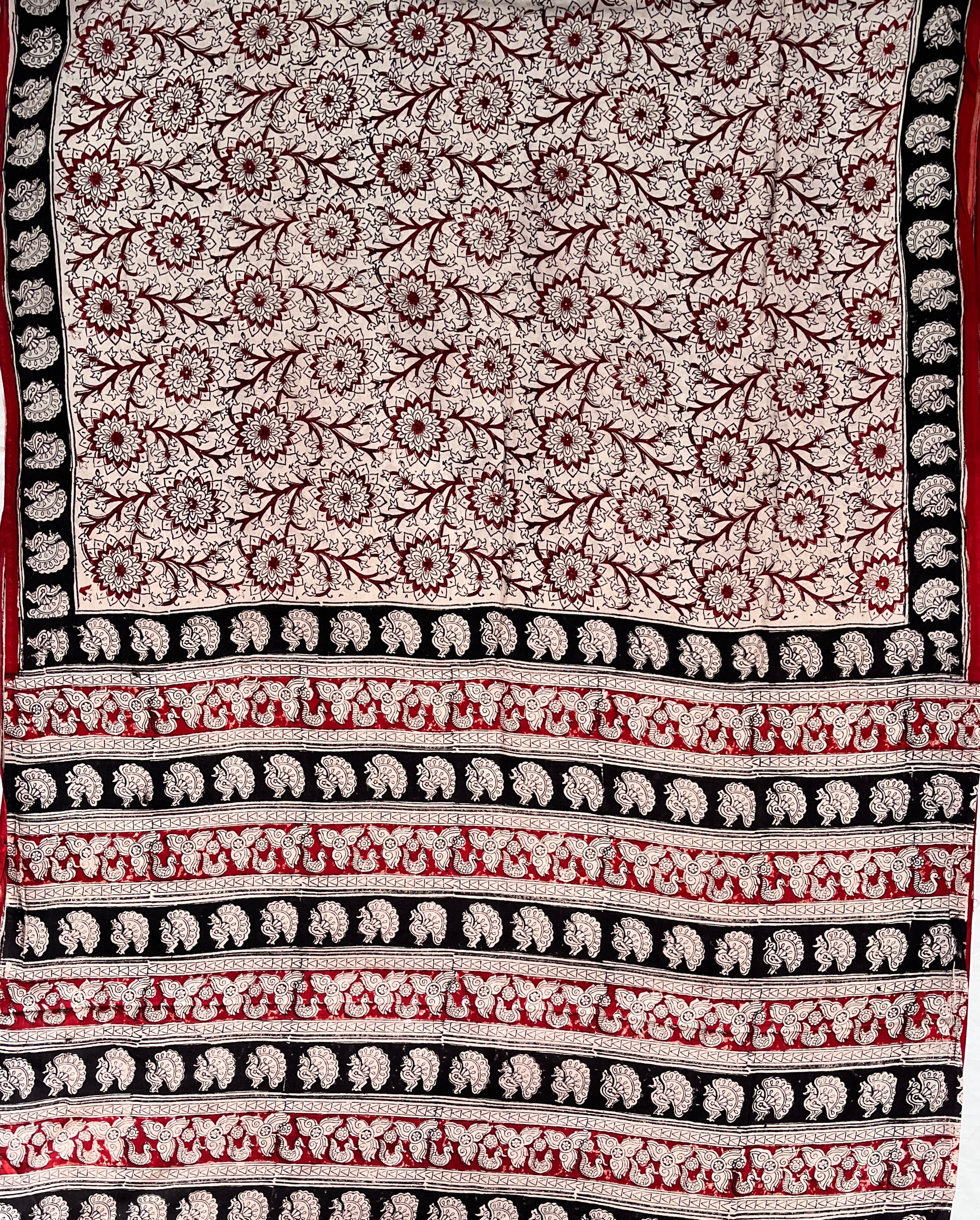 Hand Block Printed Kalamkari Chenuri Silk Saree KCSS-HB-M002