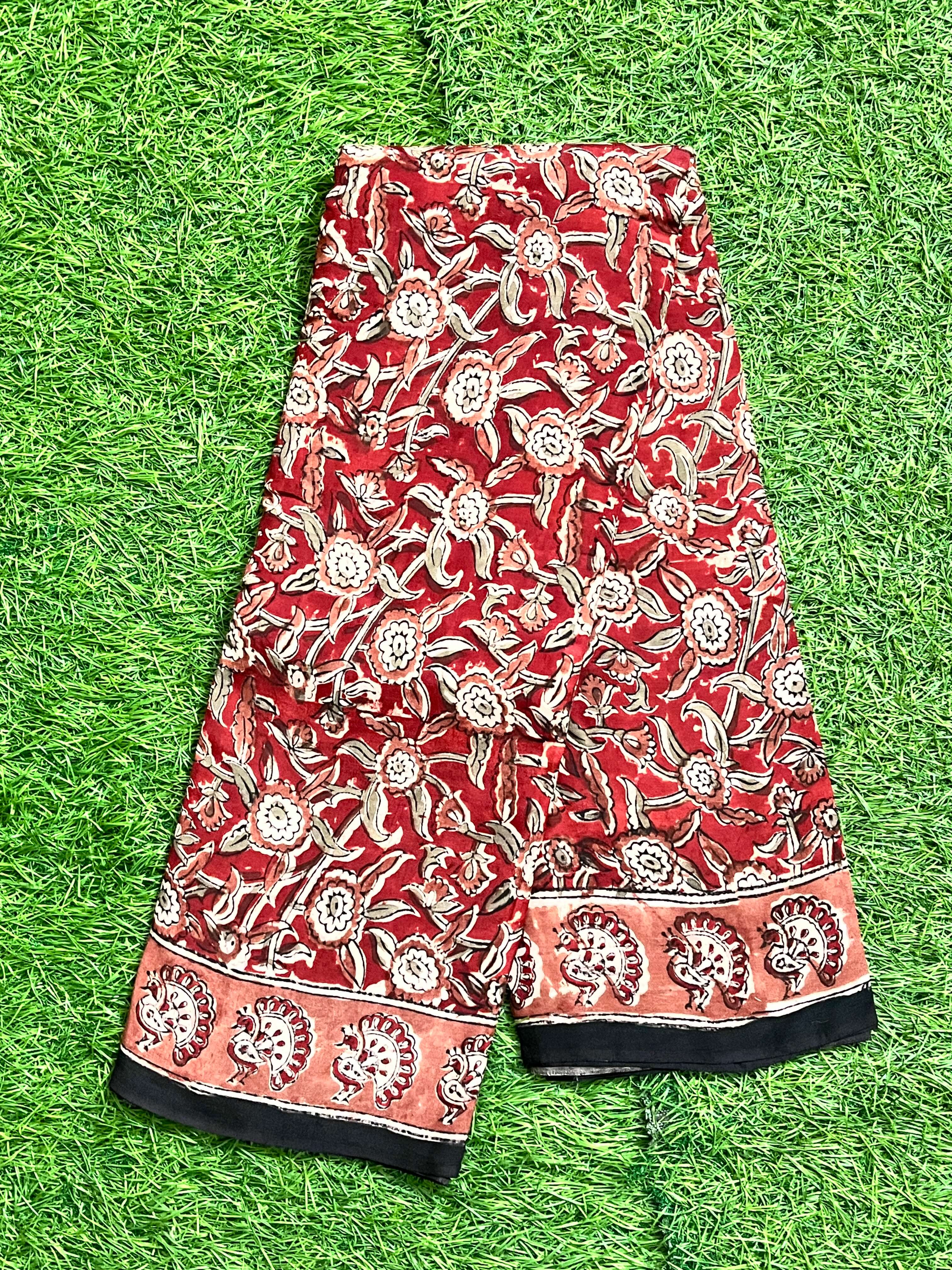 Hand Block Printed Kalamkari Chenuri Silk Saree KCSS-HB-M030