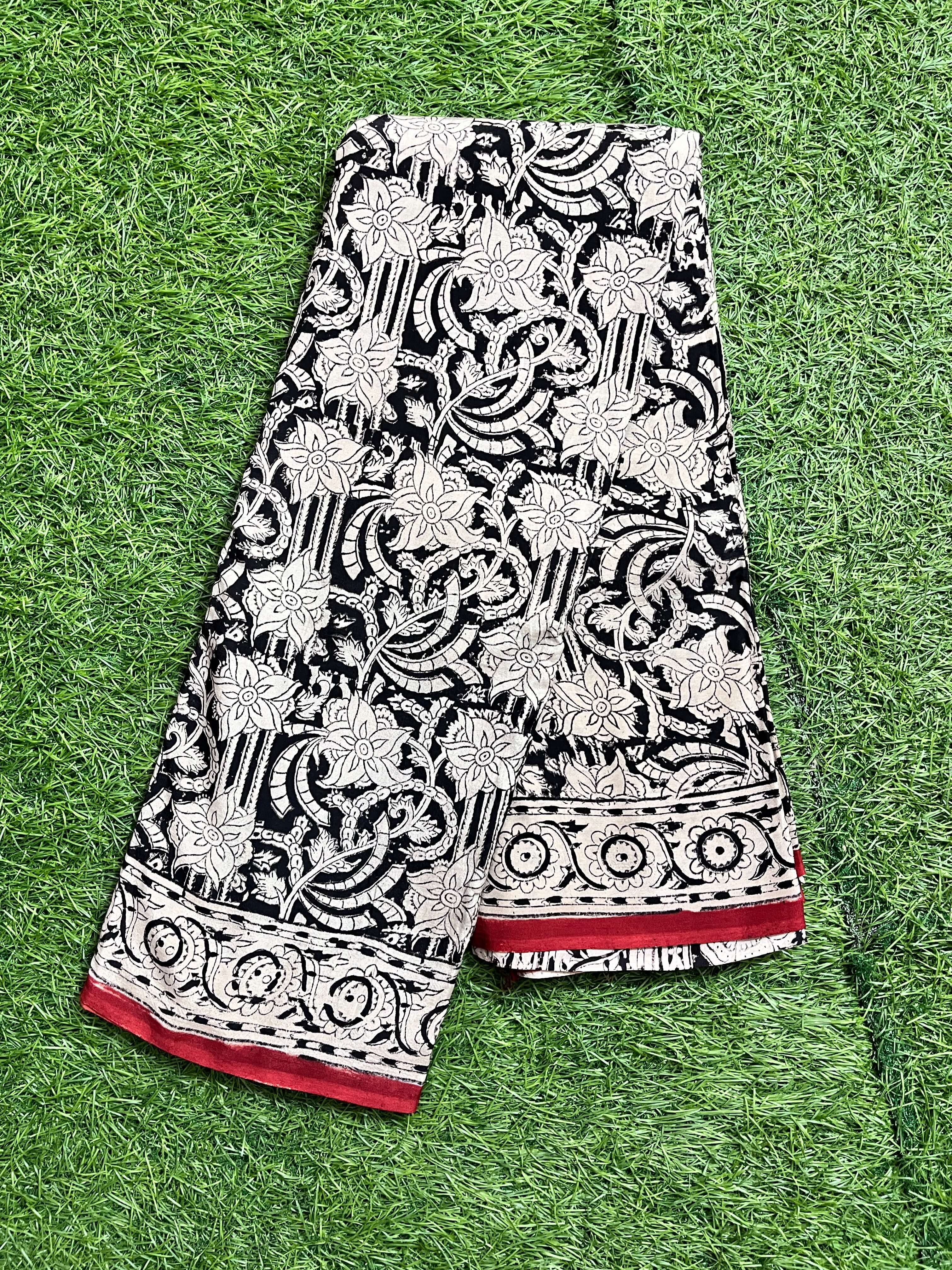 Hand Block Printed Kalamkari Chenuri Silk Saree KCSS-HB-M035