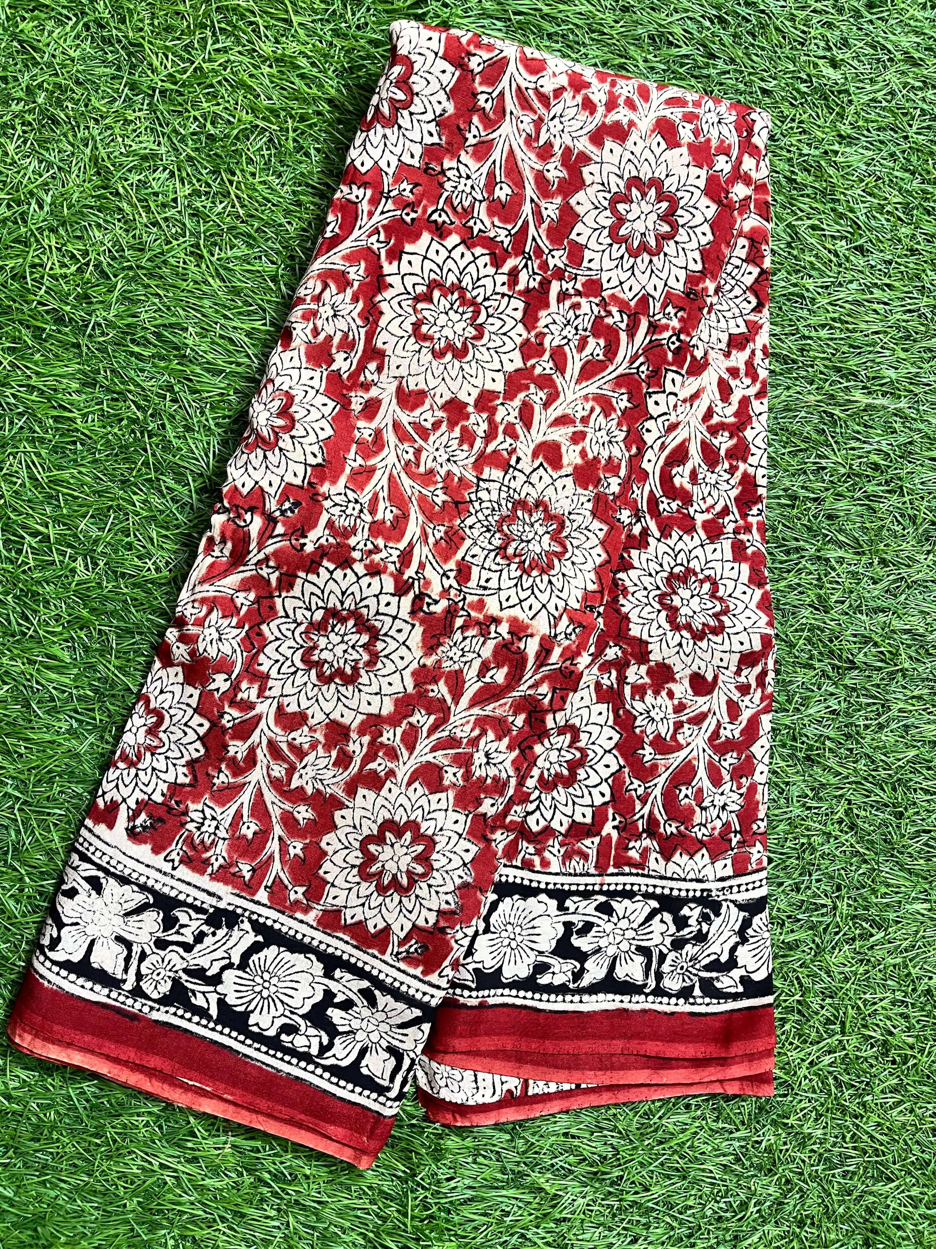 Hand Block Printed Kalamkari Chenuri Silk Saree KCSS-HB-M036