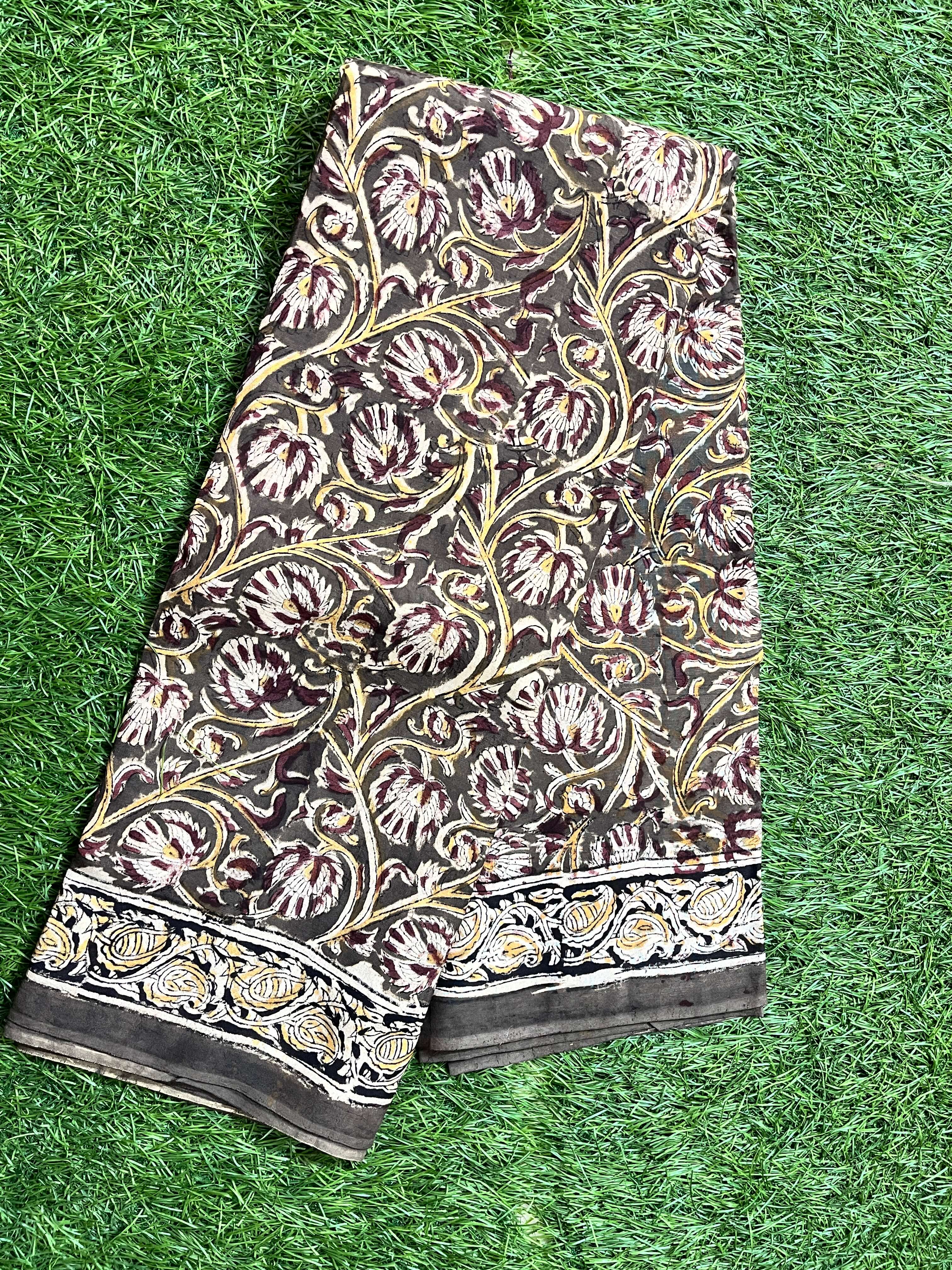 Hand Block Printed Kalamkari Chenuri Silk Saree KCSS-HB-M039