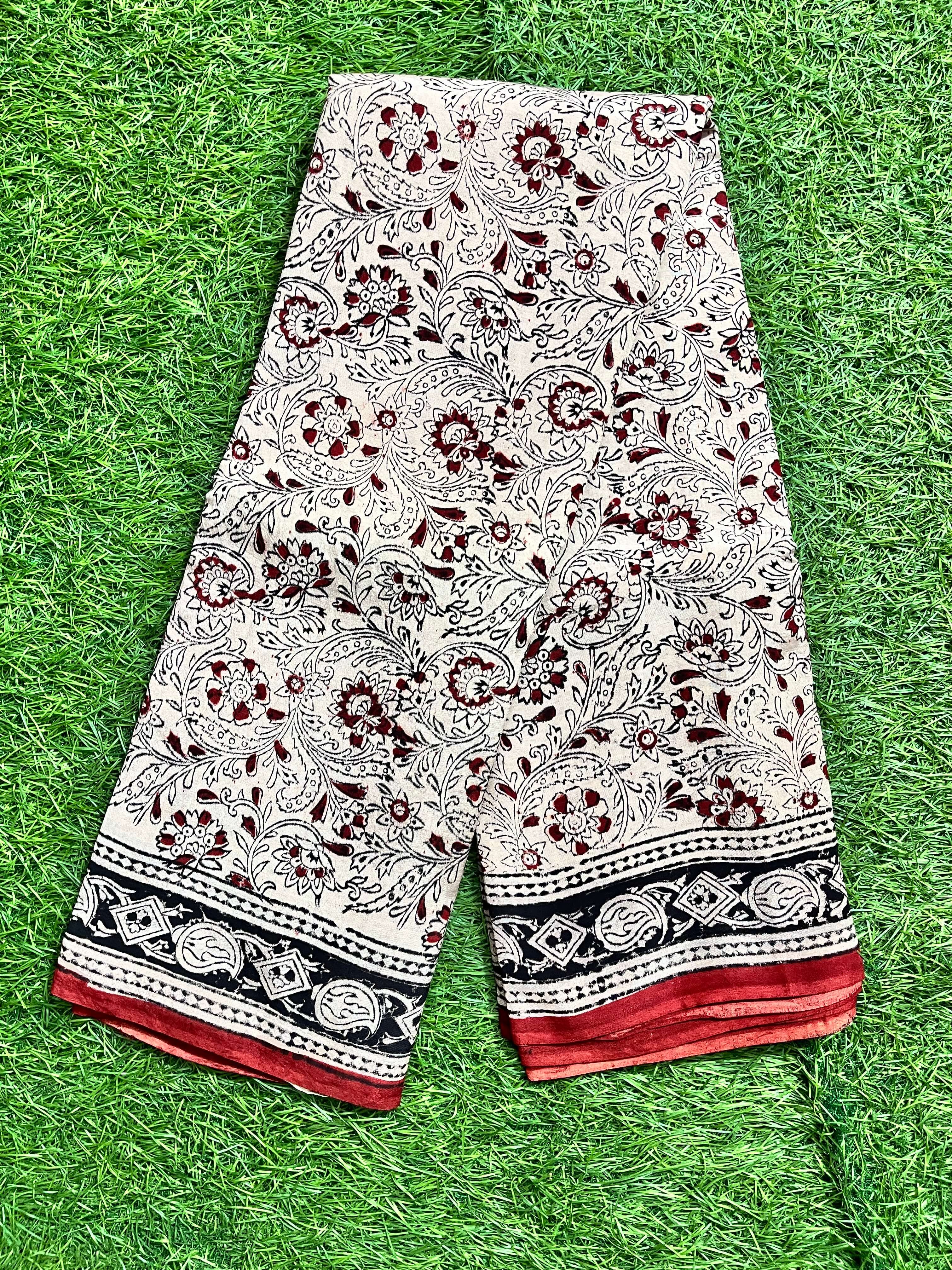 Hand Block Printed Kalamkari Chenuri Silk Saree KCSS-HB-M041