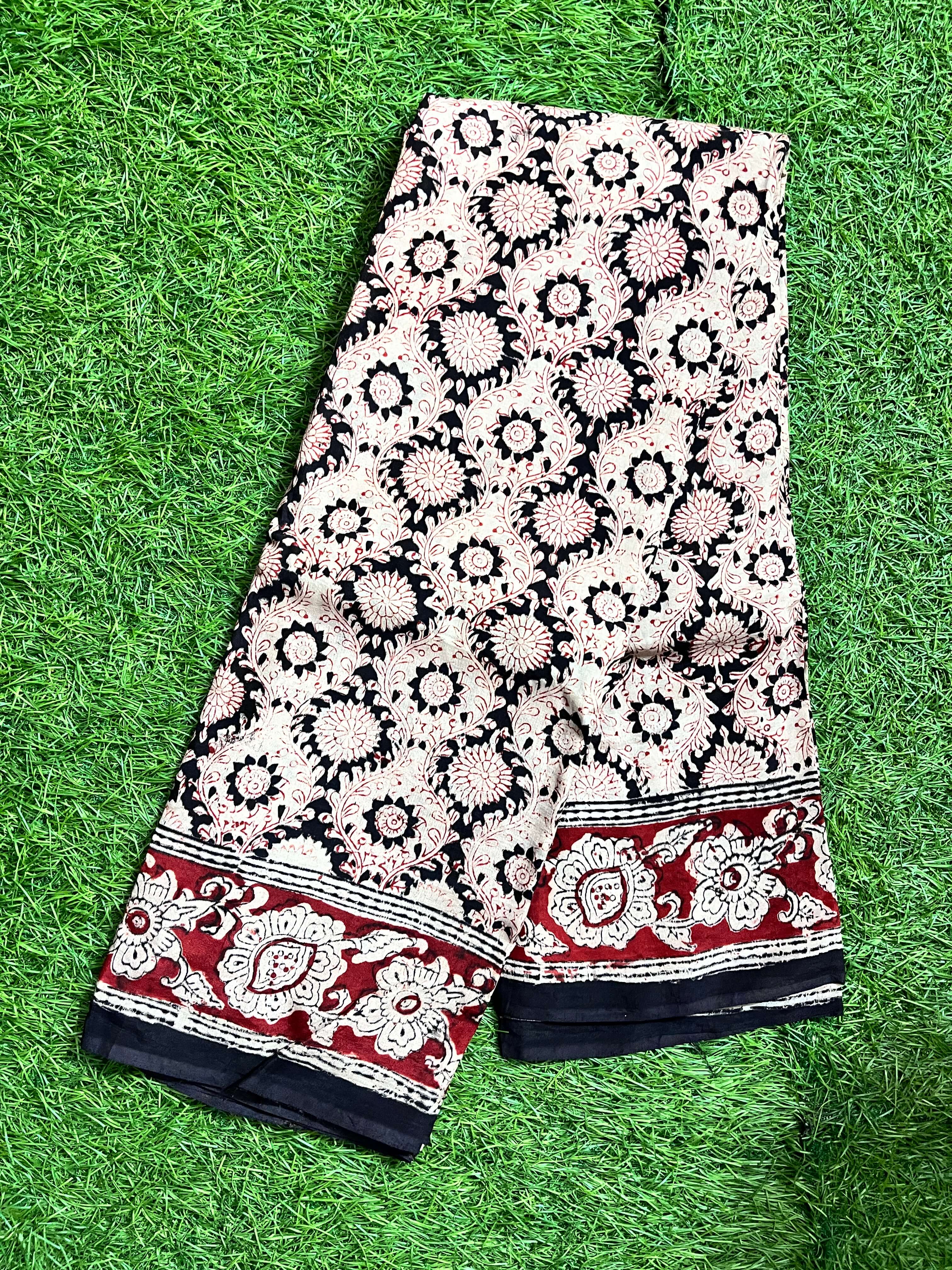 Hand Block Printed Kalamkari Chenuri Silk Saree KCSS-HB-M042