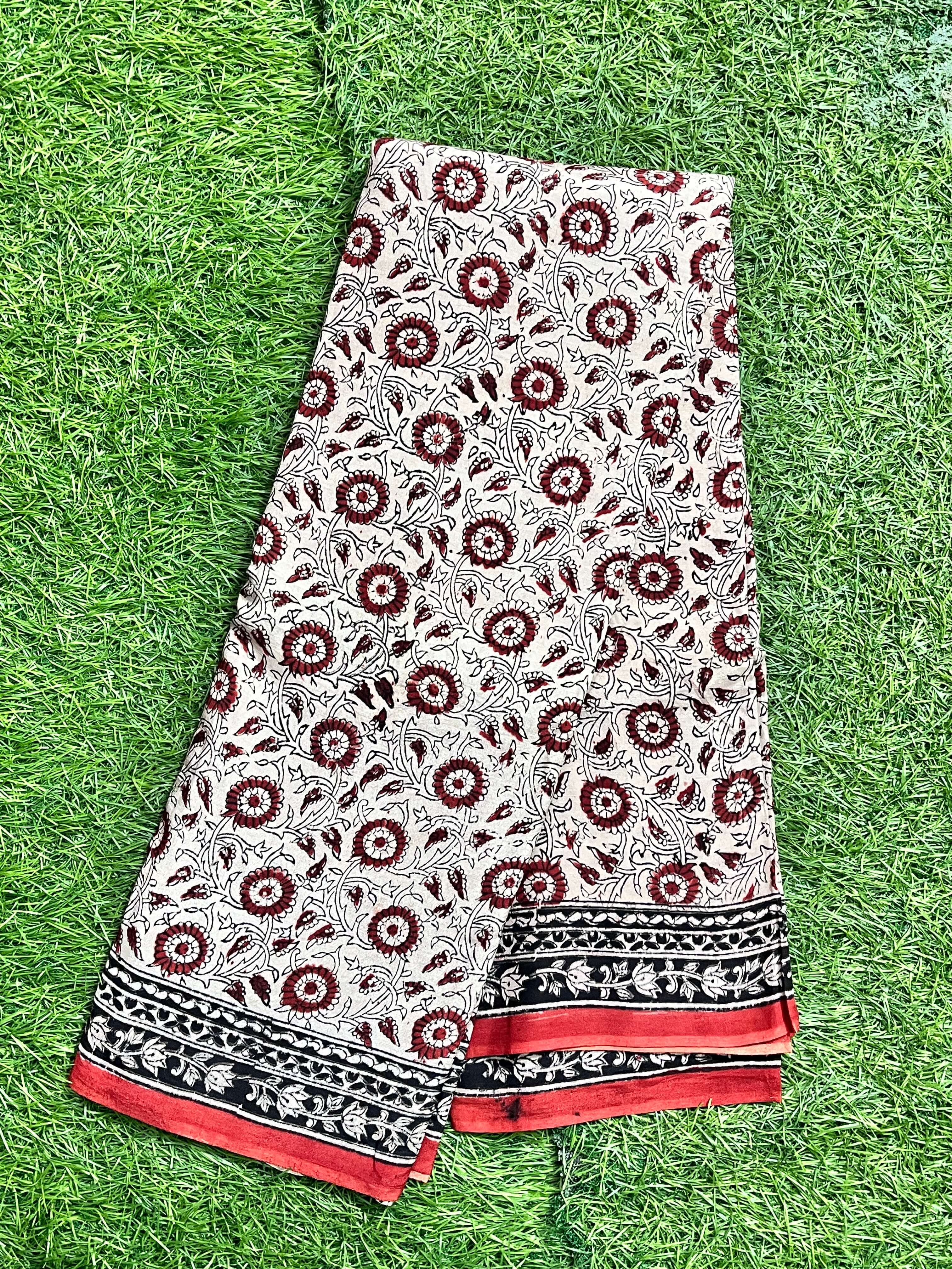 Hand Block Printed Kalamkari Chenuri Silk Saree KCSS-HB-M046