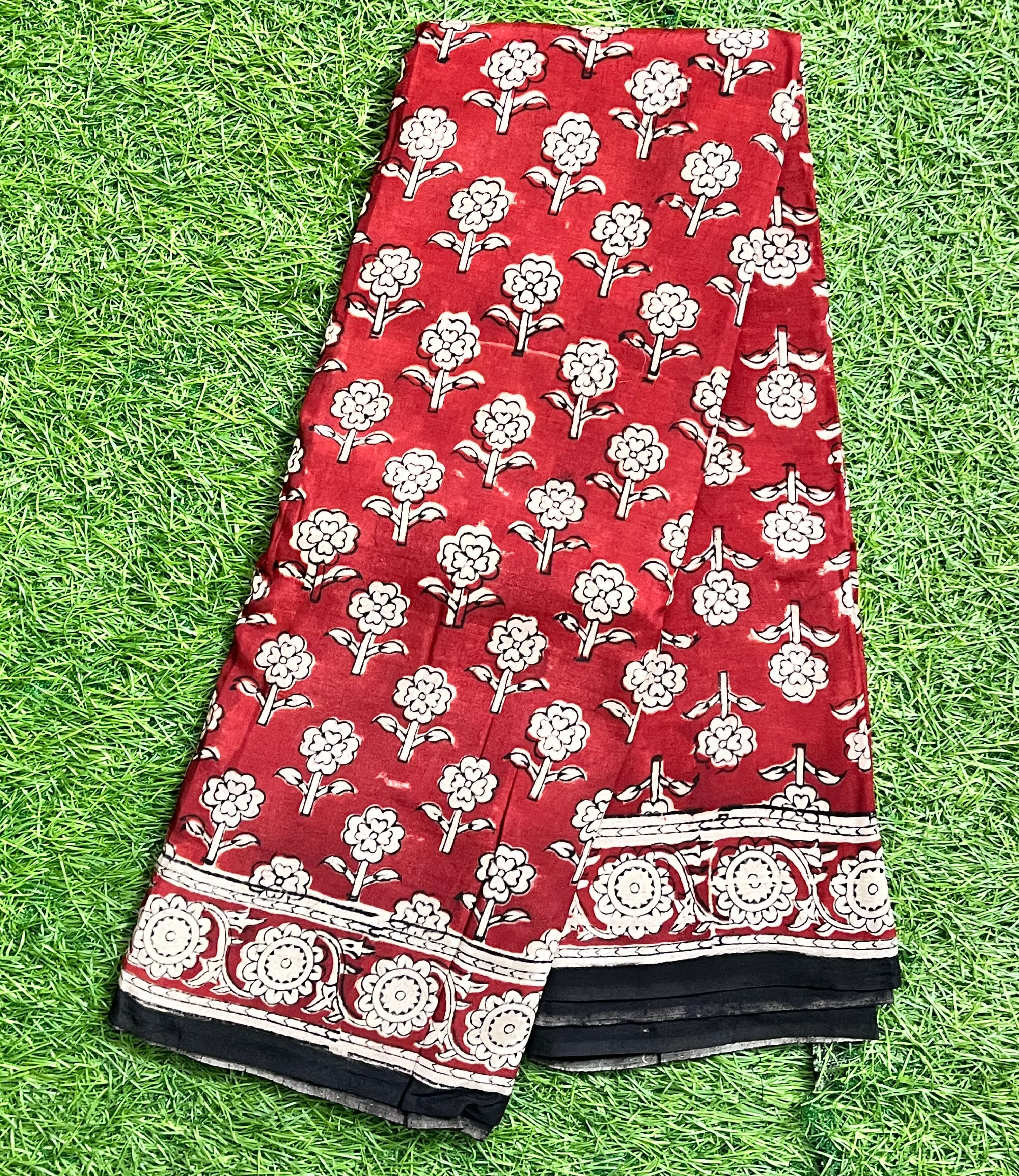 Hand Block Printed Kalamkari Chenuri Silk Saree KCSS-HB-M047