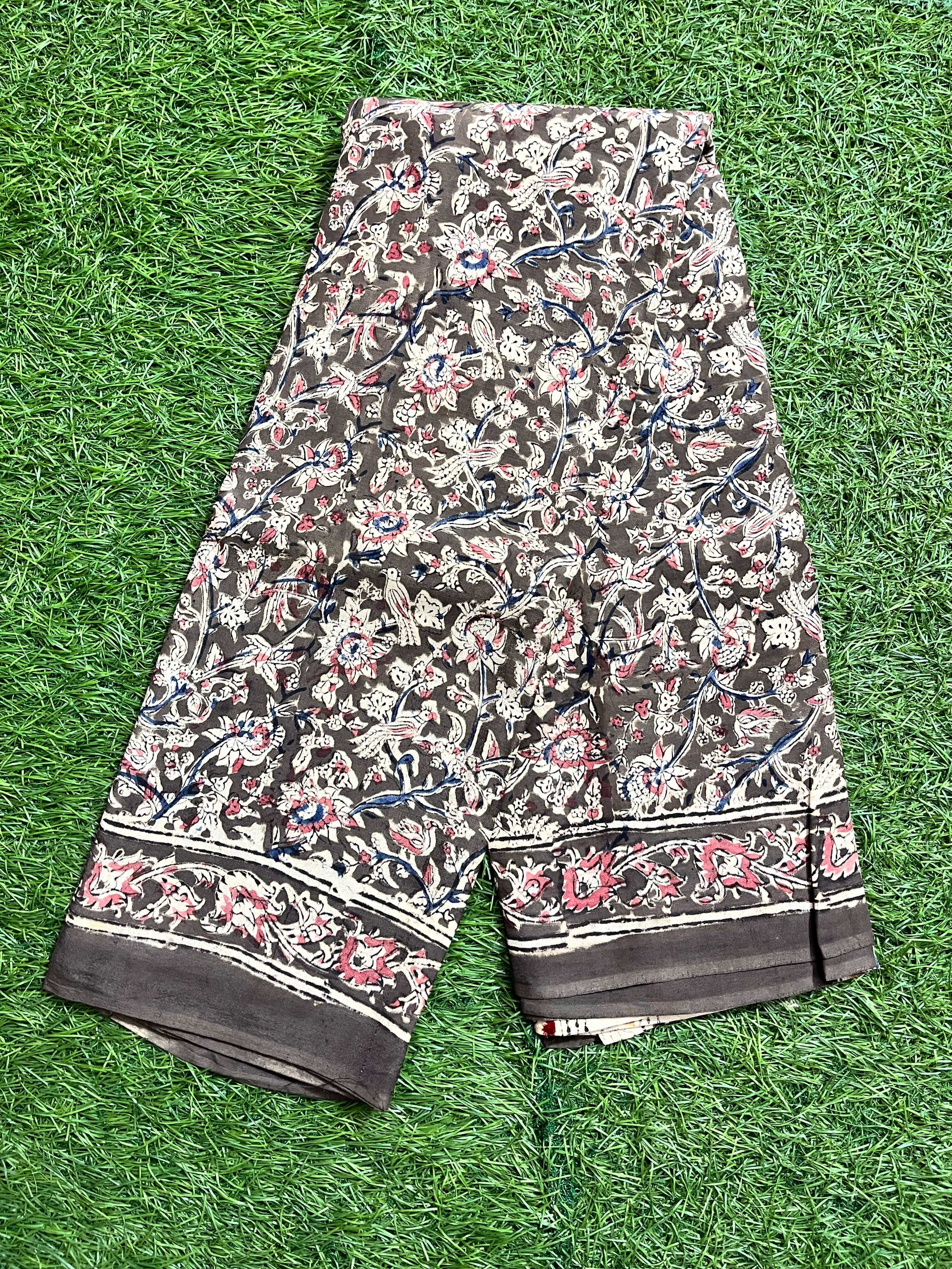 Hand Block Printed Kalamkari Chenuri Silk Saree KCSS-HB-M051