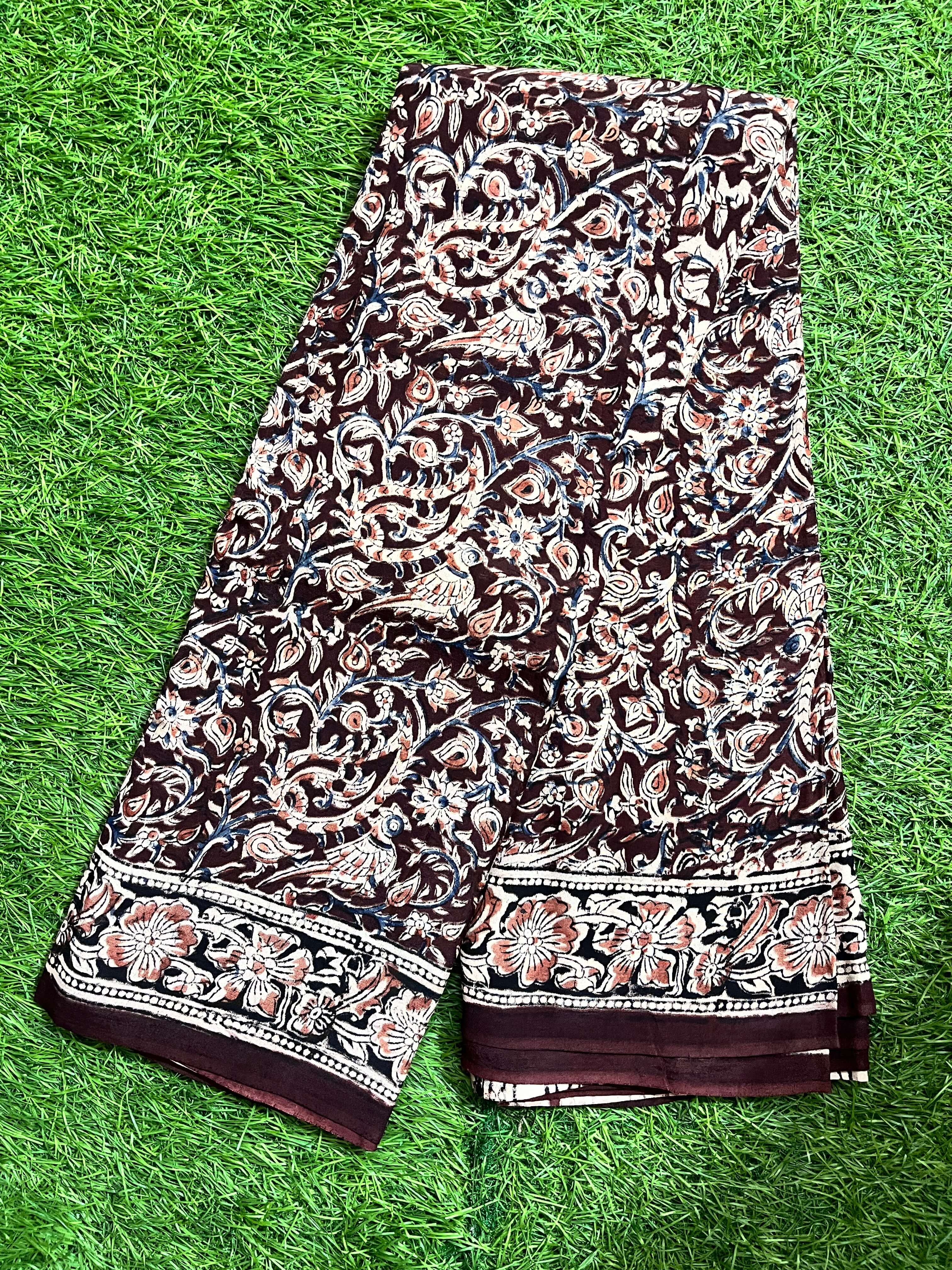 Hand Block Printed Kalamkari Chenuri Silk Saree KCSS-HB-M052