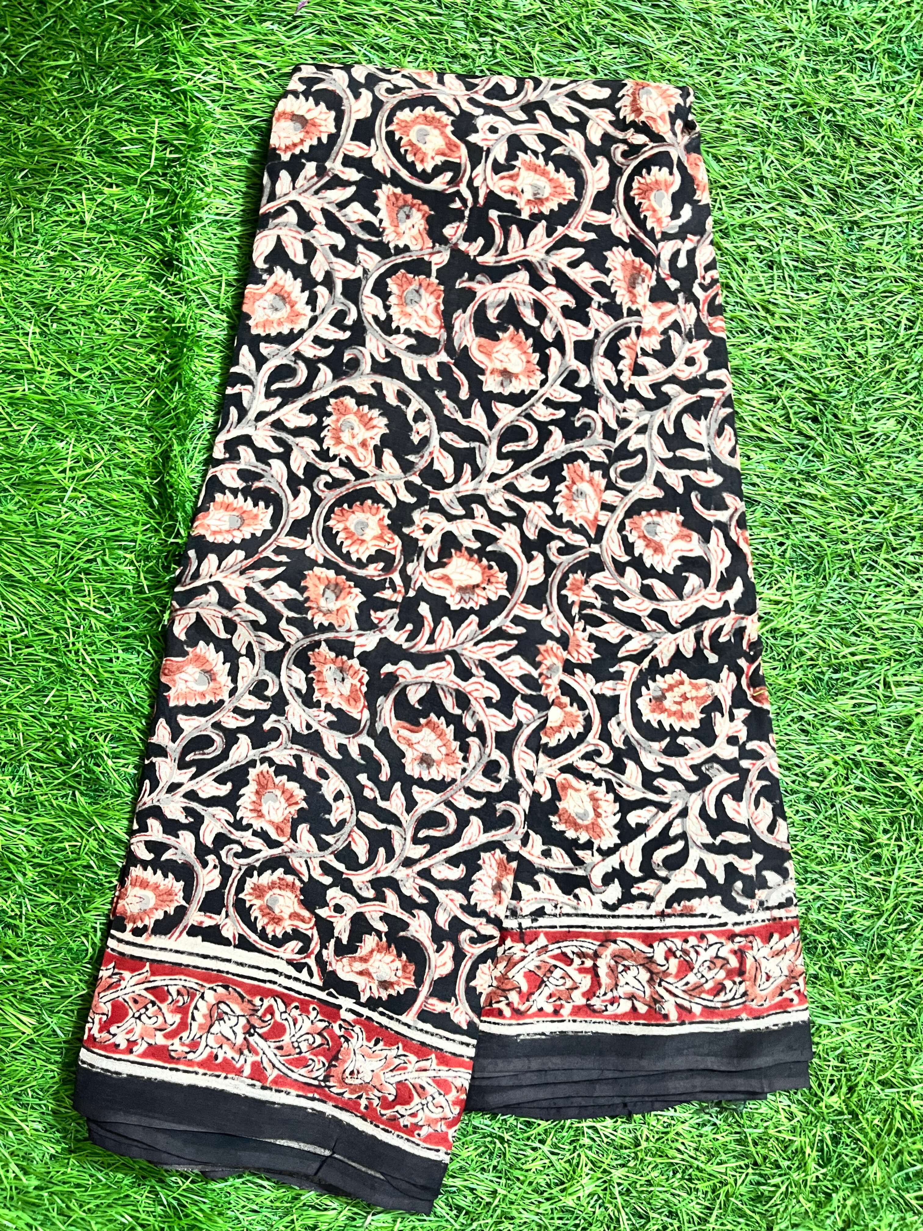 Hand Block Printed Kalamkari Chenuri Silk Saree KCSS-HB-M057