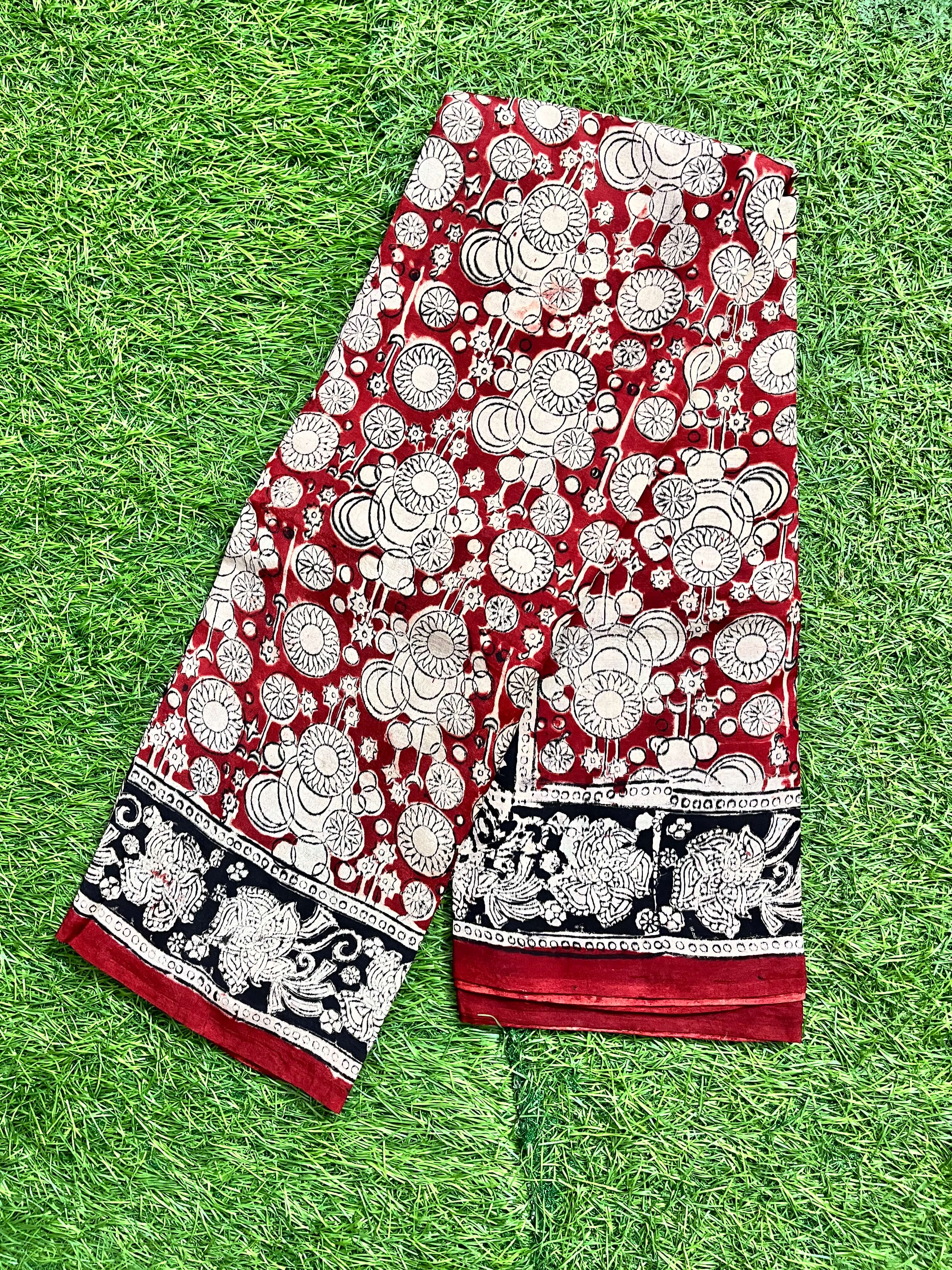 Hand Block Printed Kalamkari Chenuri Silk Saree KCSS-HB-M065
