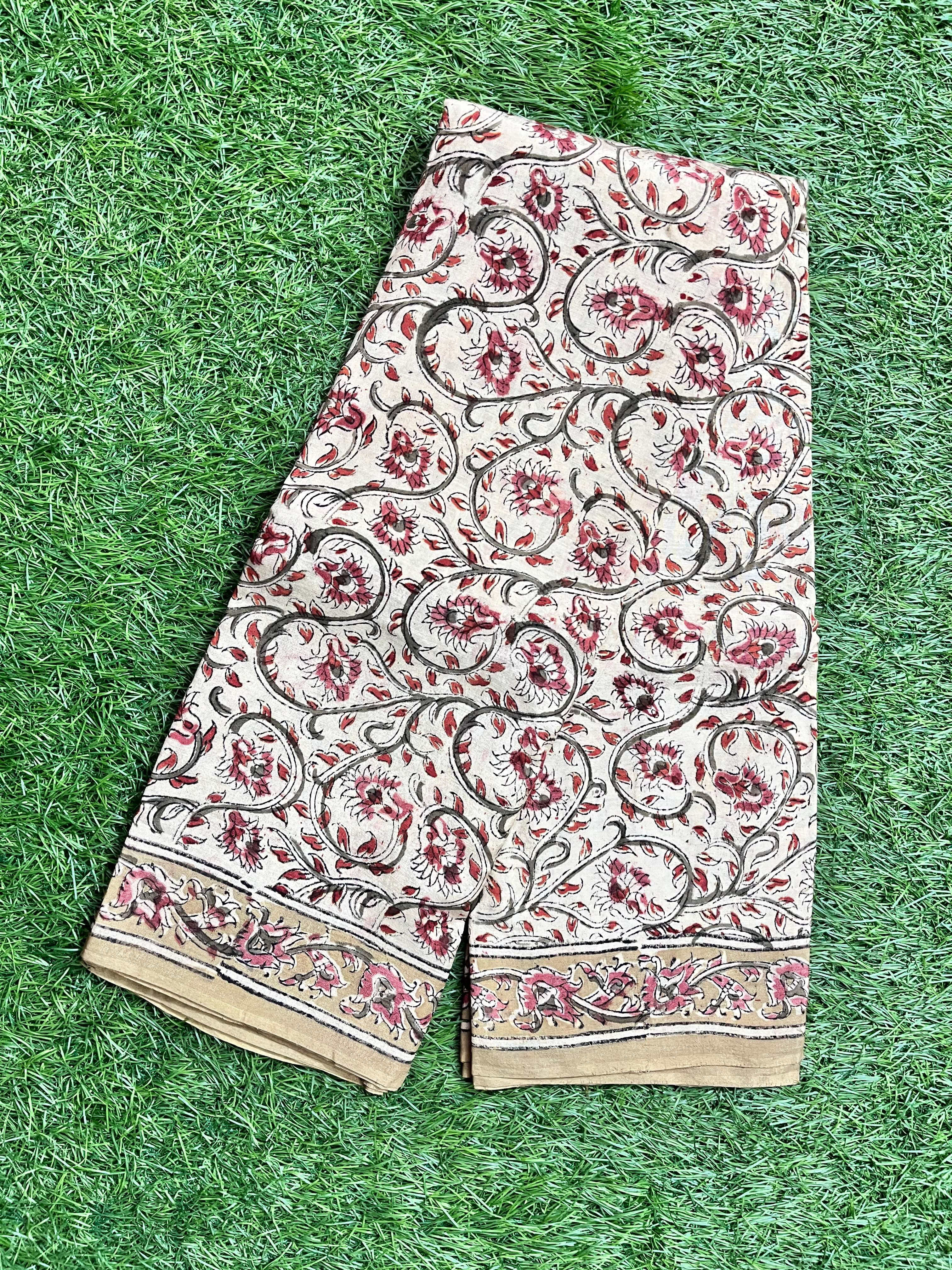 Hand Block Printed Kalamkari Chenuri Silk Saree KCSS-HB-M070
