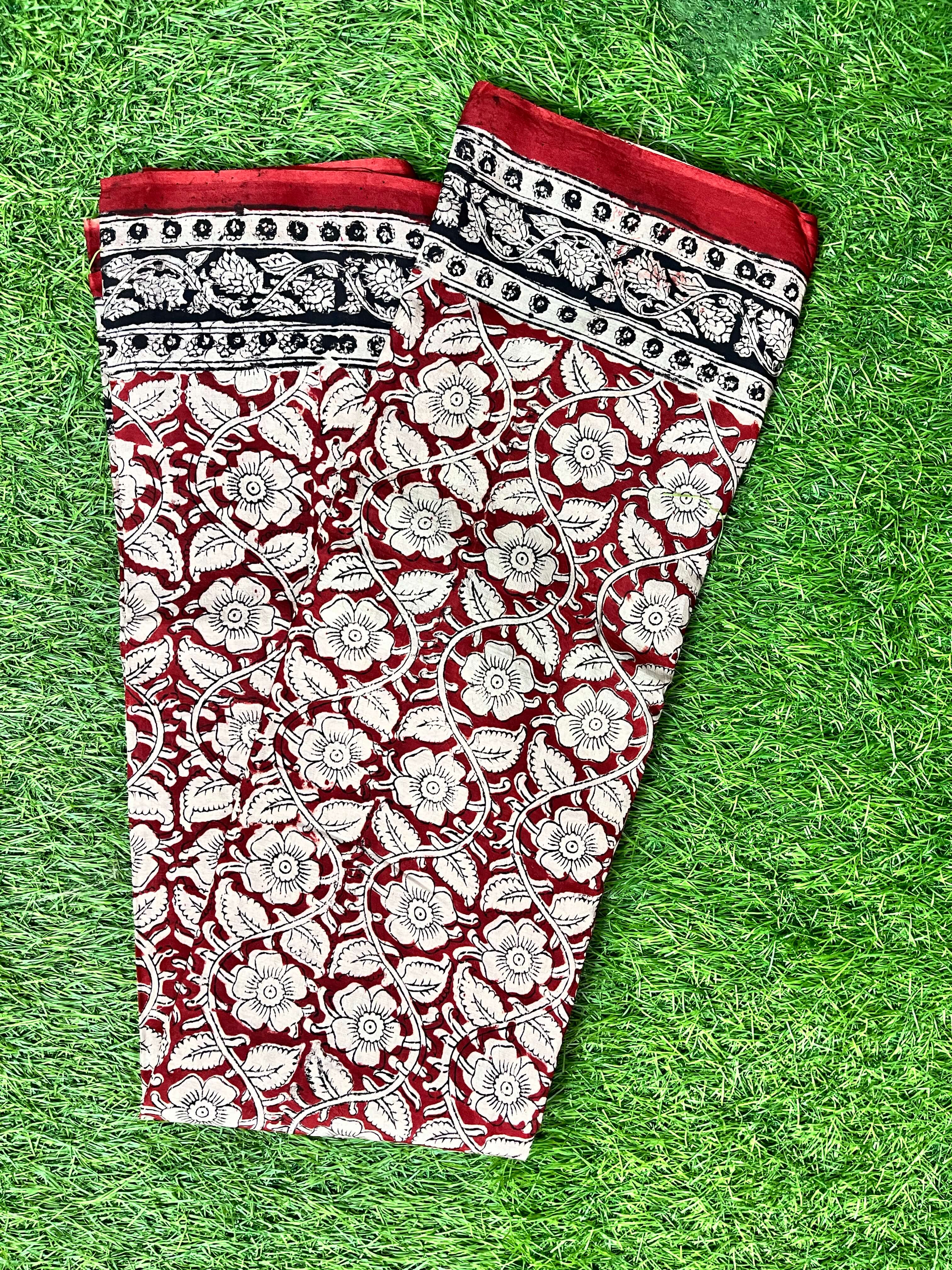 Hand Block Printed Kalamkari Chenuri Silk Saree KCSS-HB-M076