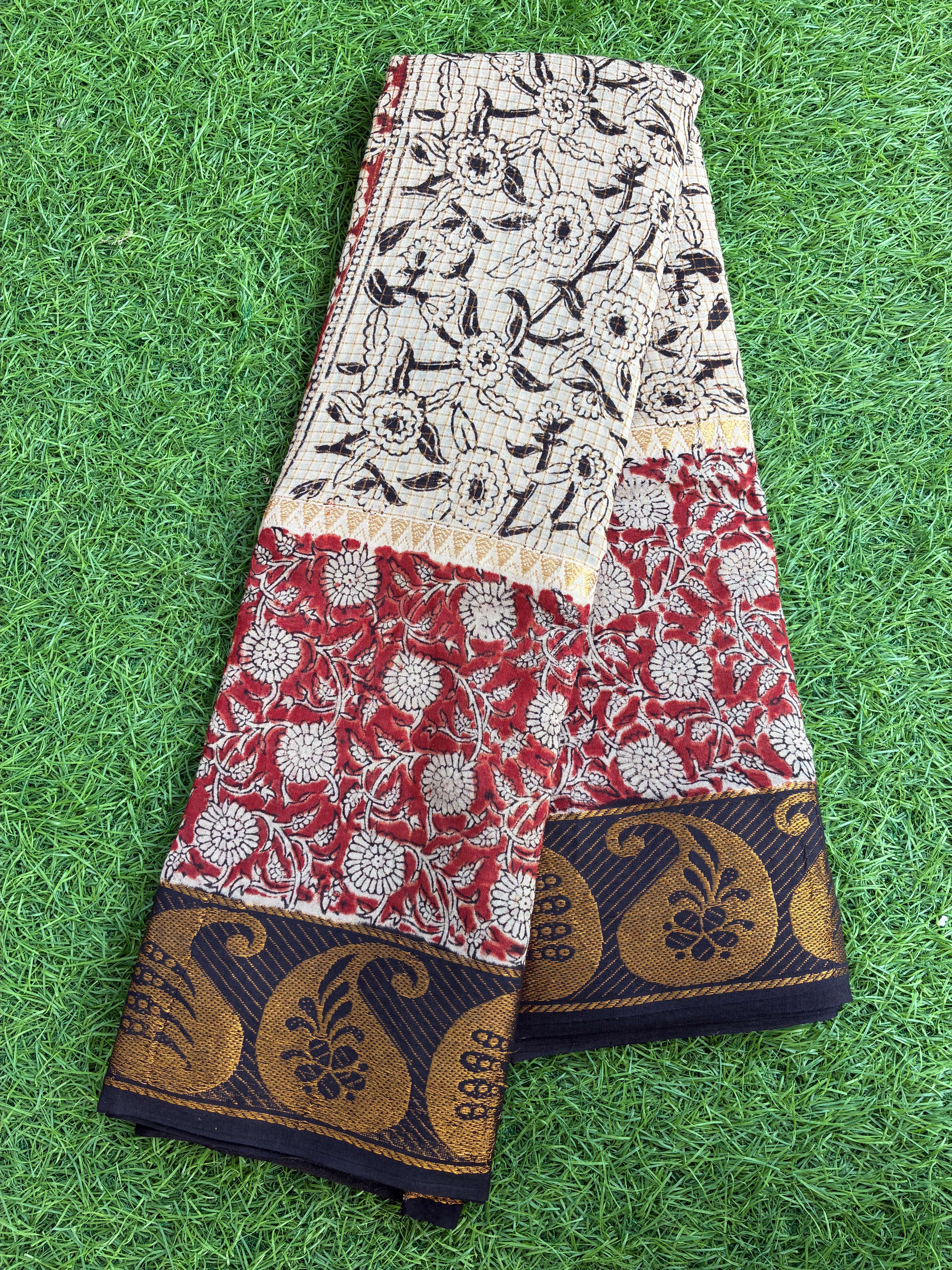 Kalamkari Cotton Zari Border Saree-KCZBS-HP-M002