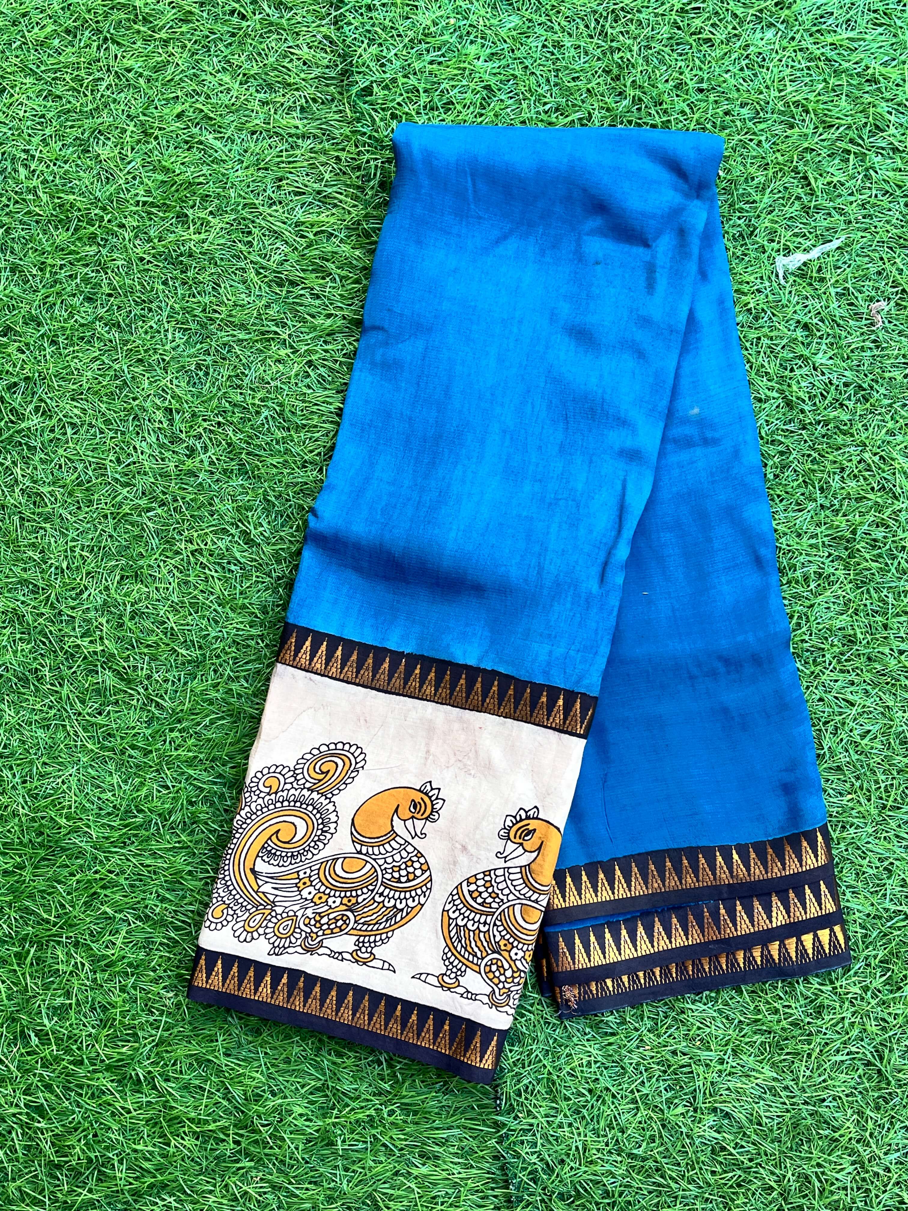 Kalamkari Mangalagiri Silk Gap Border Saree-KDGB-SP-M012