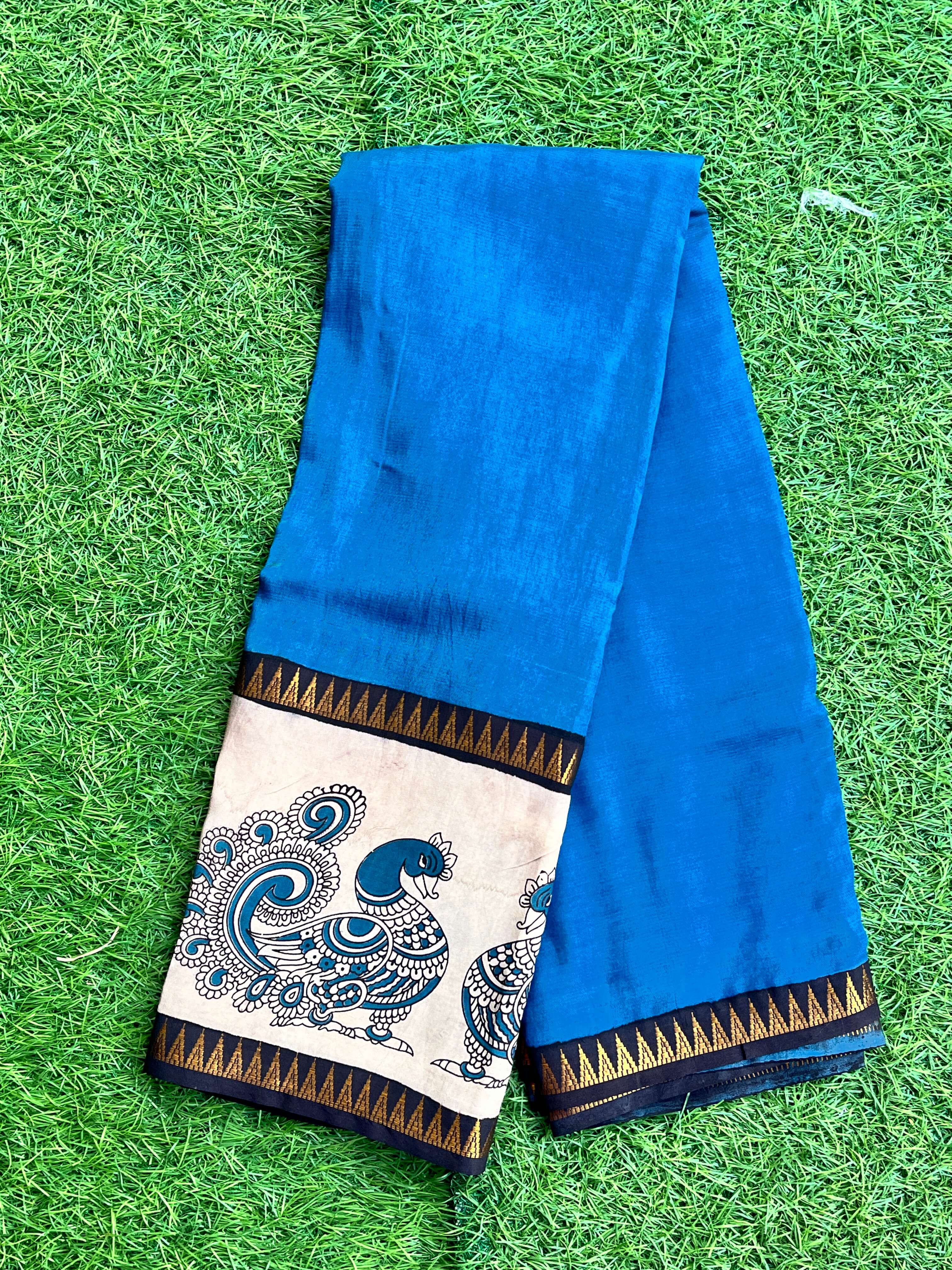 Kalamkari Mangalagiri Silk Gap Border Saree-KDGB-SP-M014