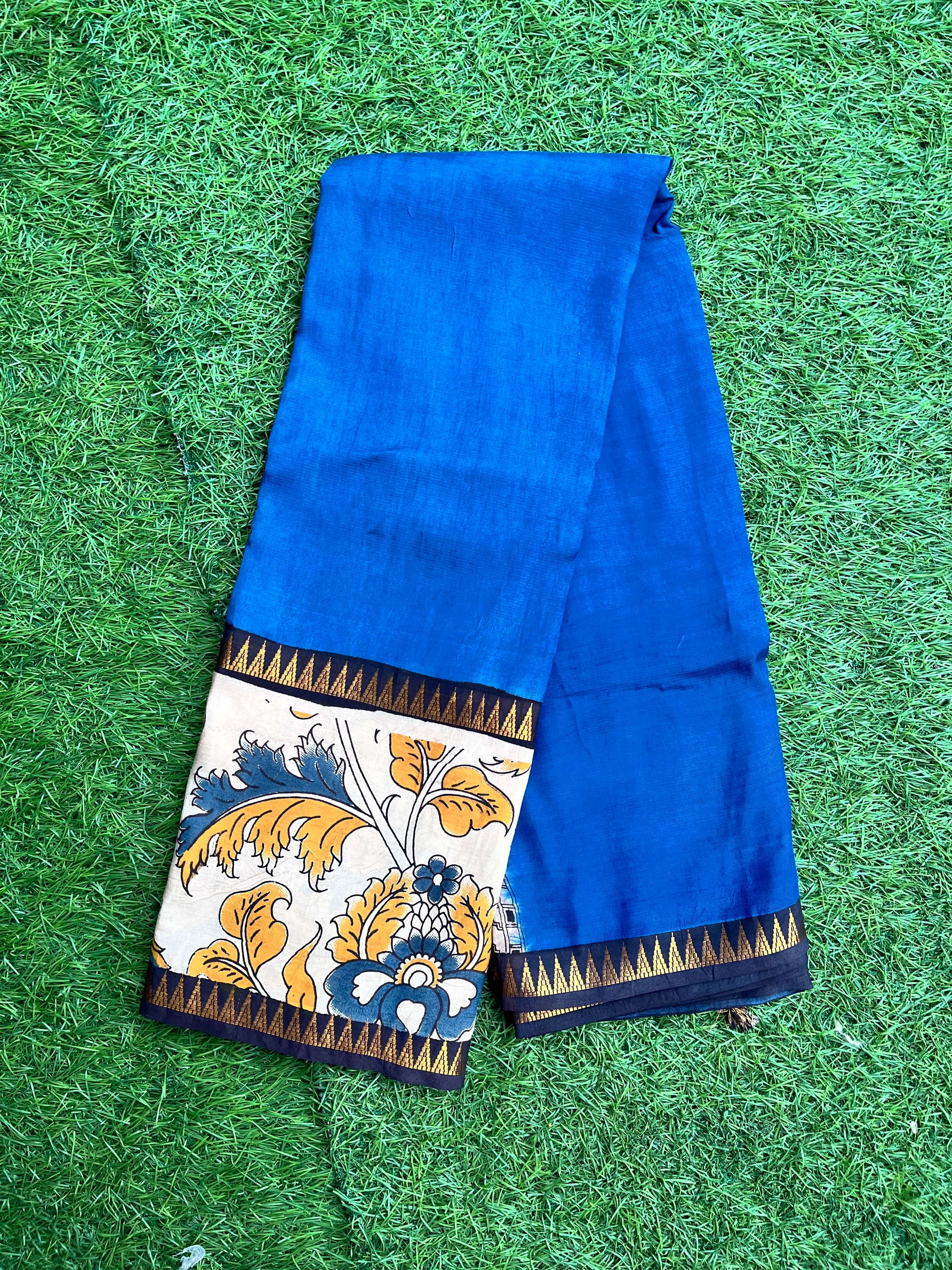 Kalamkari Mangalagiri Silk Gap Border Saree-KDGB-SP-M019