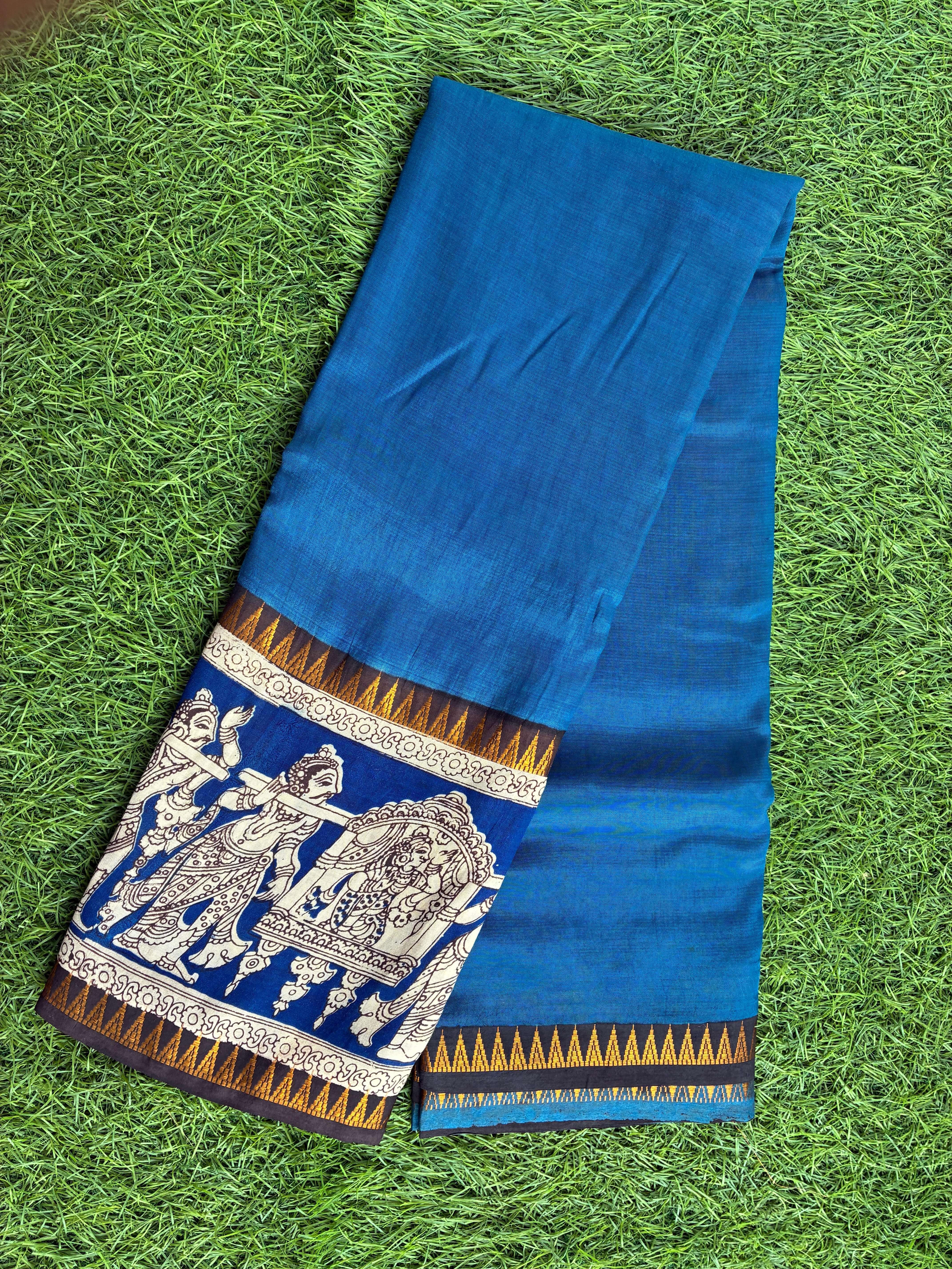 Kalamkari Mangalagiri Silk Gap Border Saree-KDGB-SP-M024