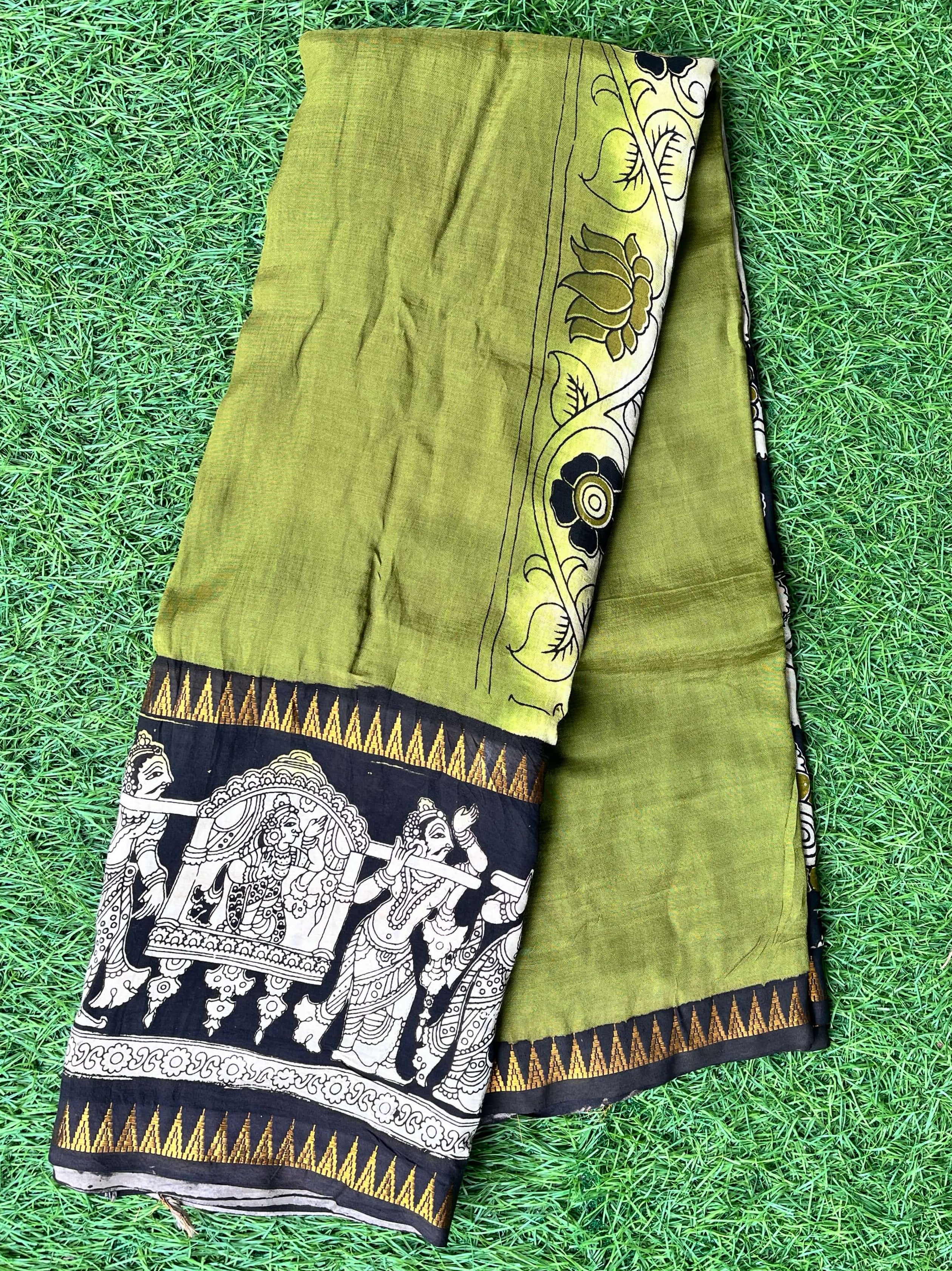 Kalamkari Mangalagiri Silk Gap Border Saree-KDGB-SP-M044