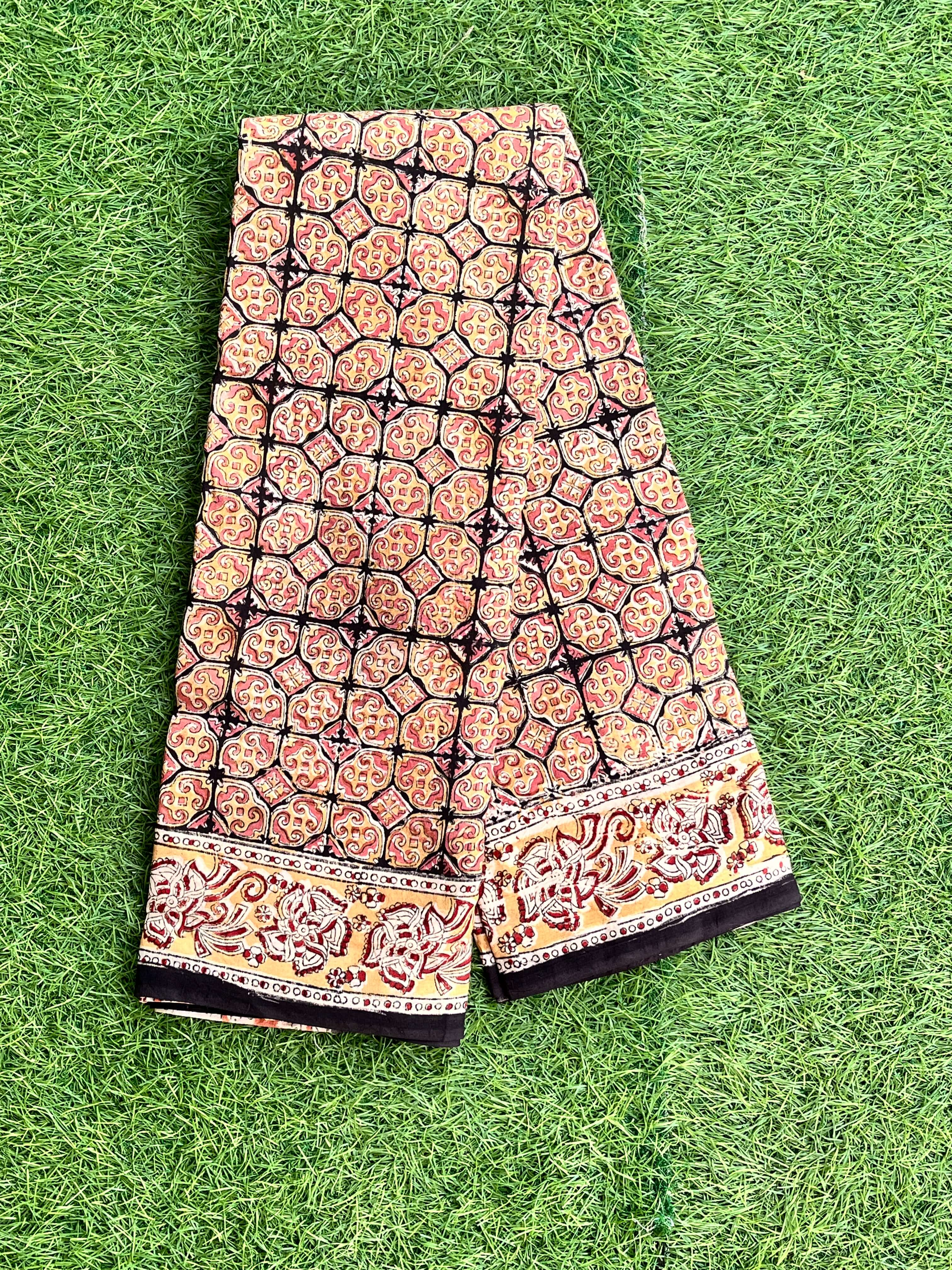 Hand Block Printed Premium LIV Cotton Kalamkari Saree KLIVHPC-M072