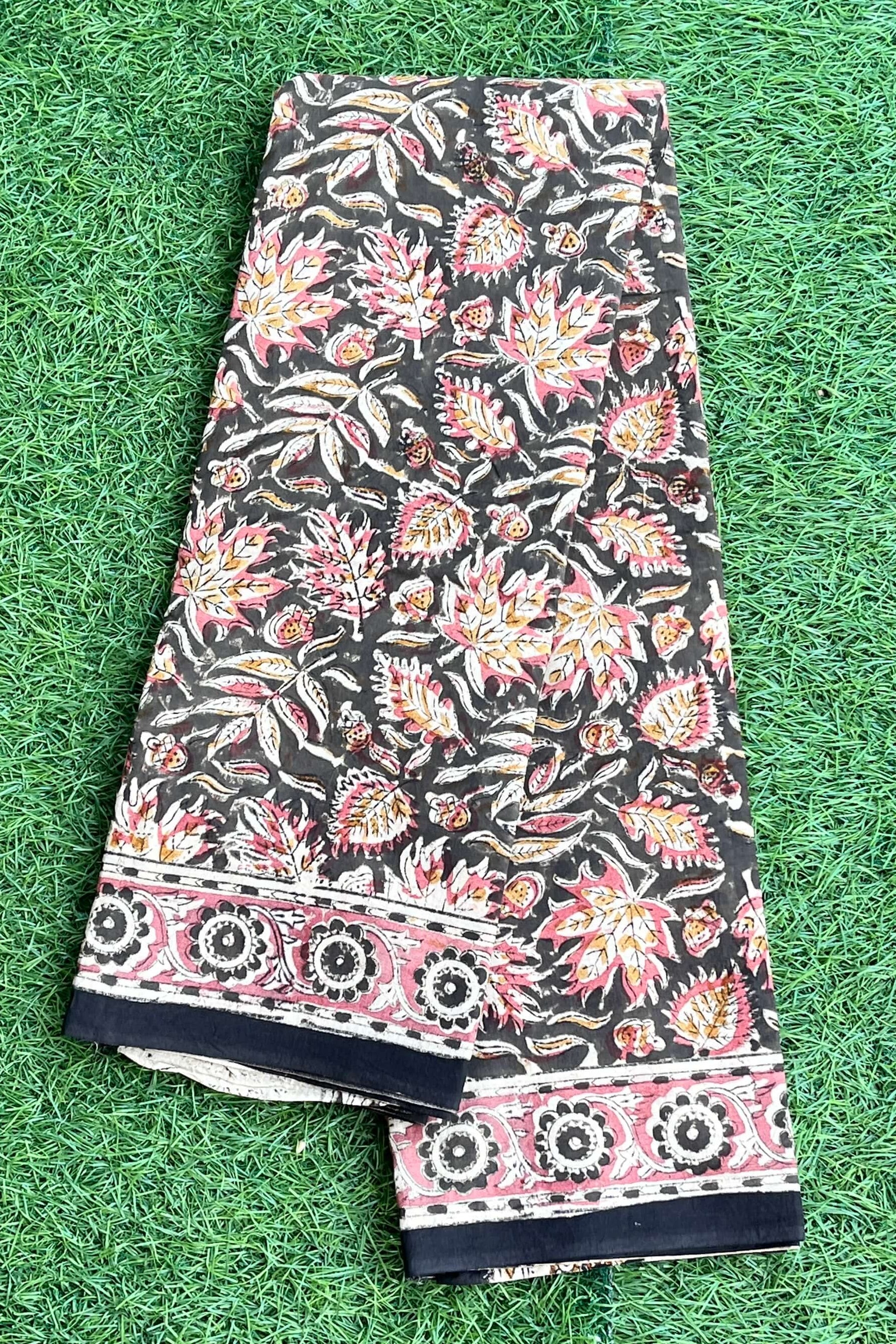 Hand Block Printed Premium LIV Cotton Kalamkari Saree KLIVHPC-M075