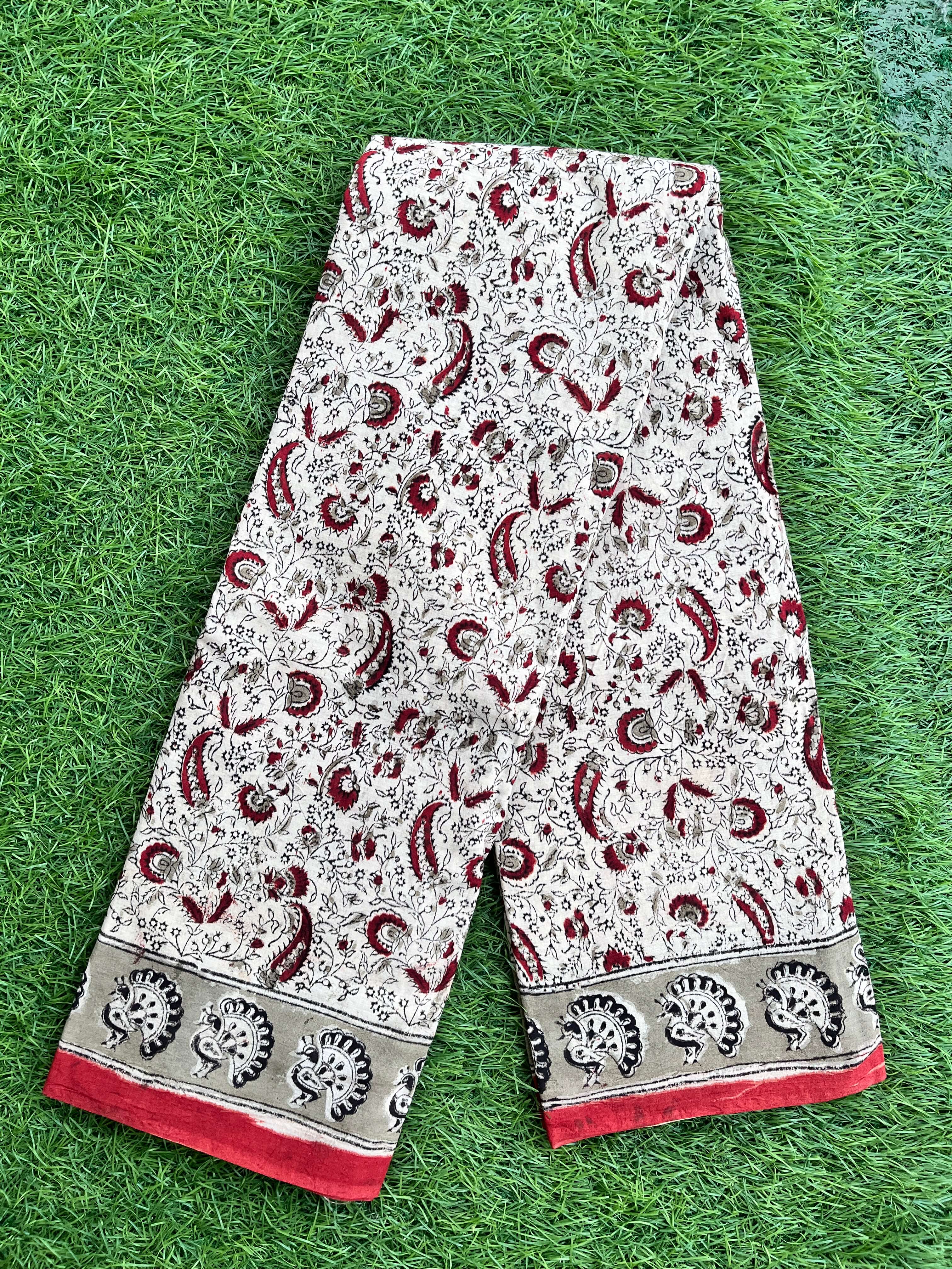 Hand Block Printed Premium LIV Cotton Kalamkari Saree KLIVHPC-M077