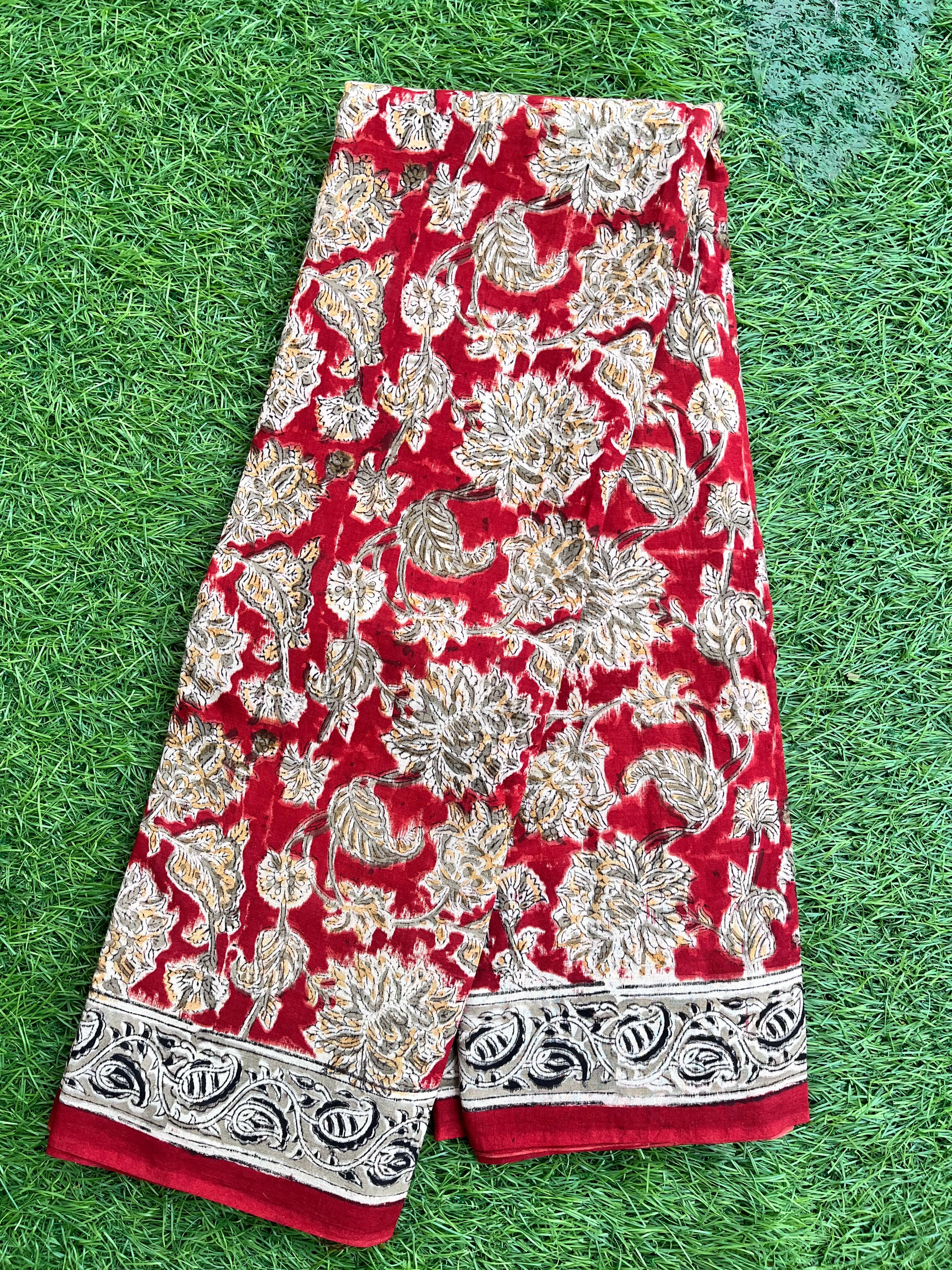 Hand Block Printed Premium LIV Cotton Kalamkari Saree KLIVHPC-M079