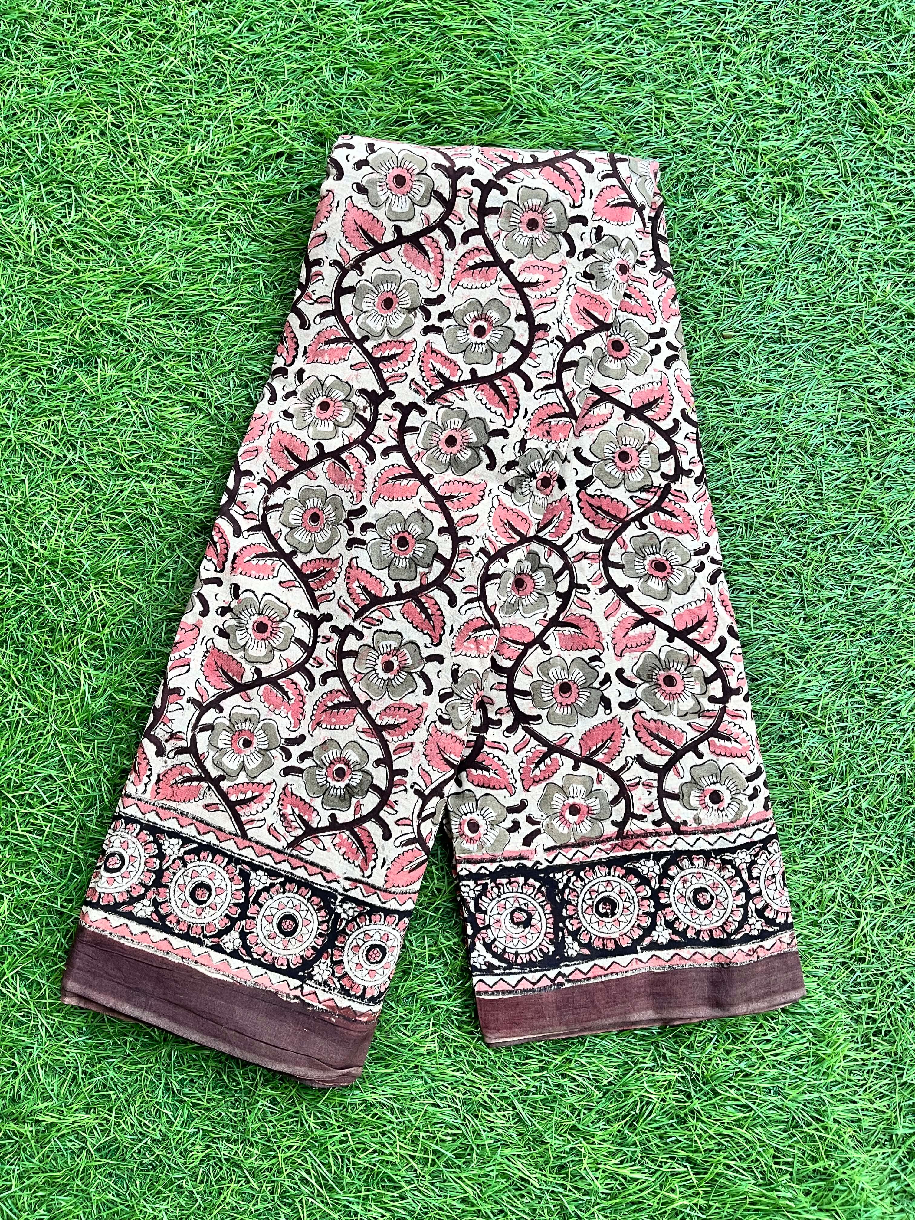 Hand Block Printed Premium LIV Cotton Kalamkari Saree KLIVHPC-M080