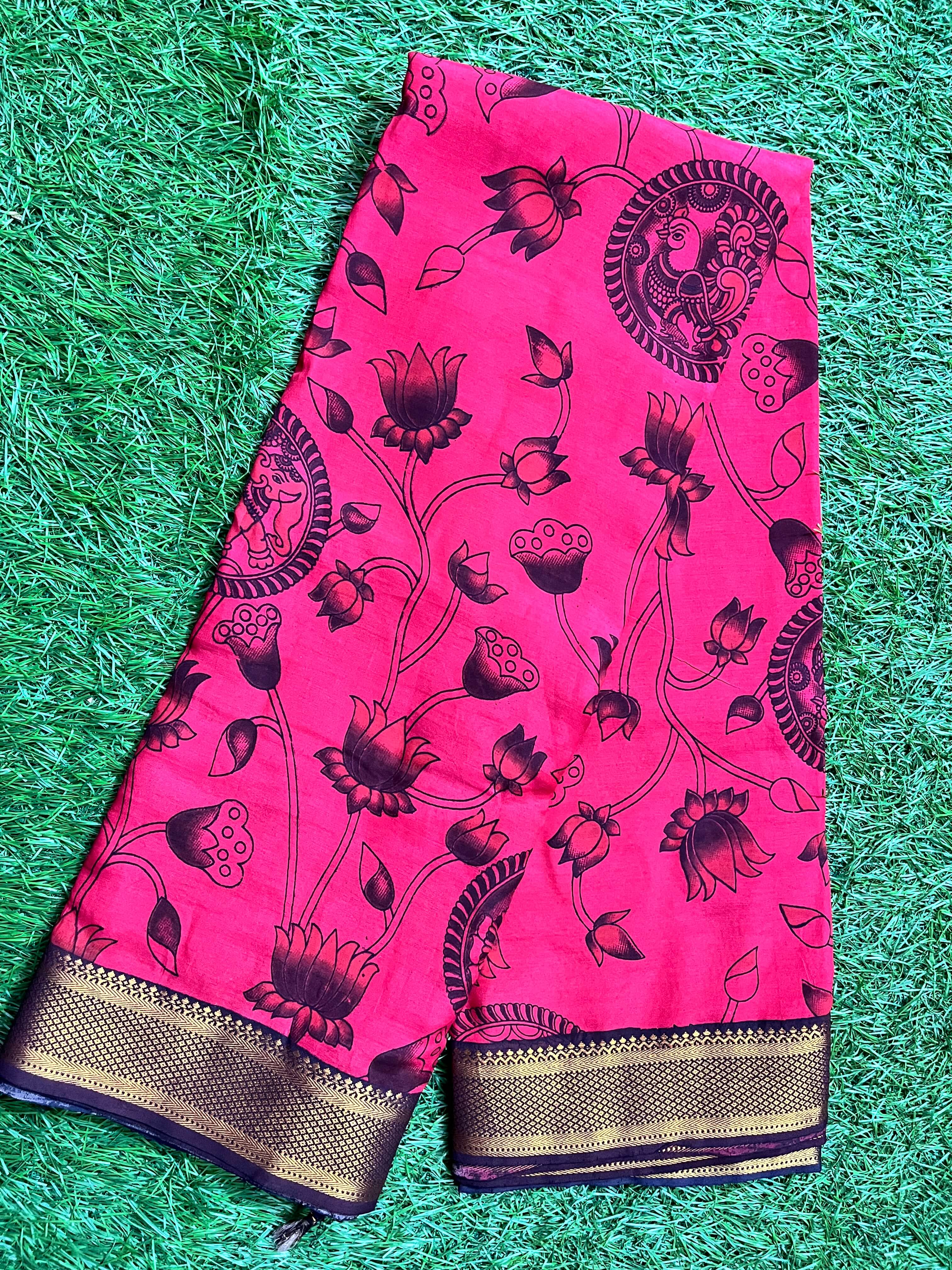 Kalamkari Chennuri Silk Nizam Border dyeing Saree-KNB-SP-M199