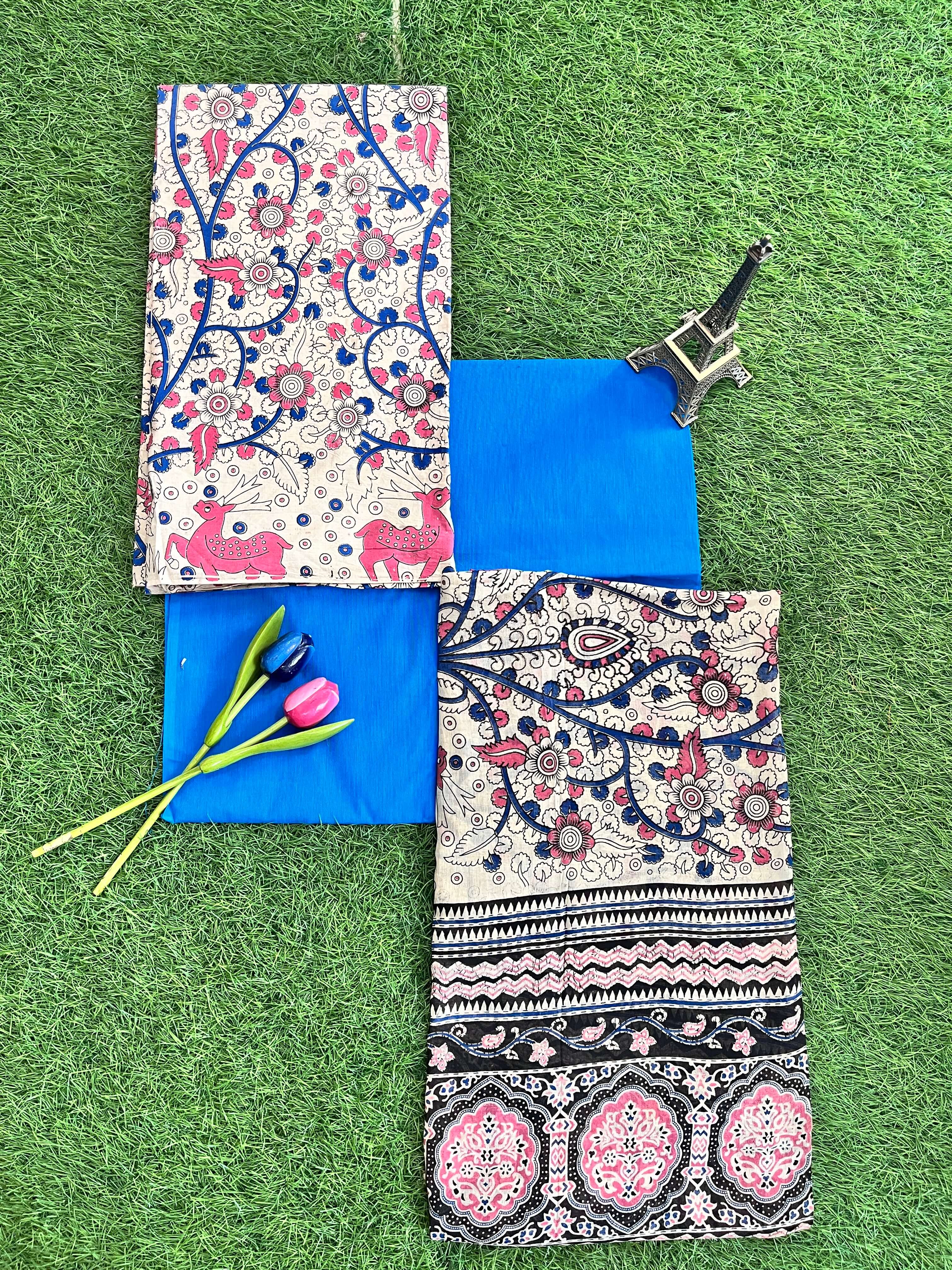 Kalamkari Cotton 3-Piece Dress Set – Top, Bottom & Dupatta- KSP-DSC-M004