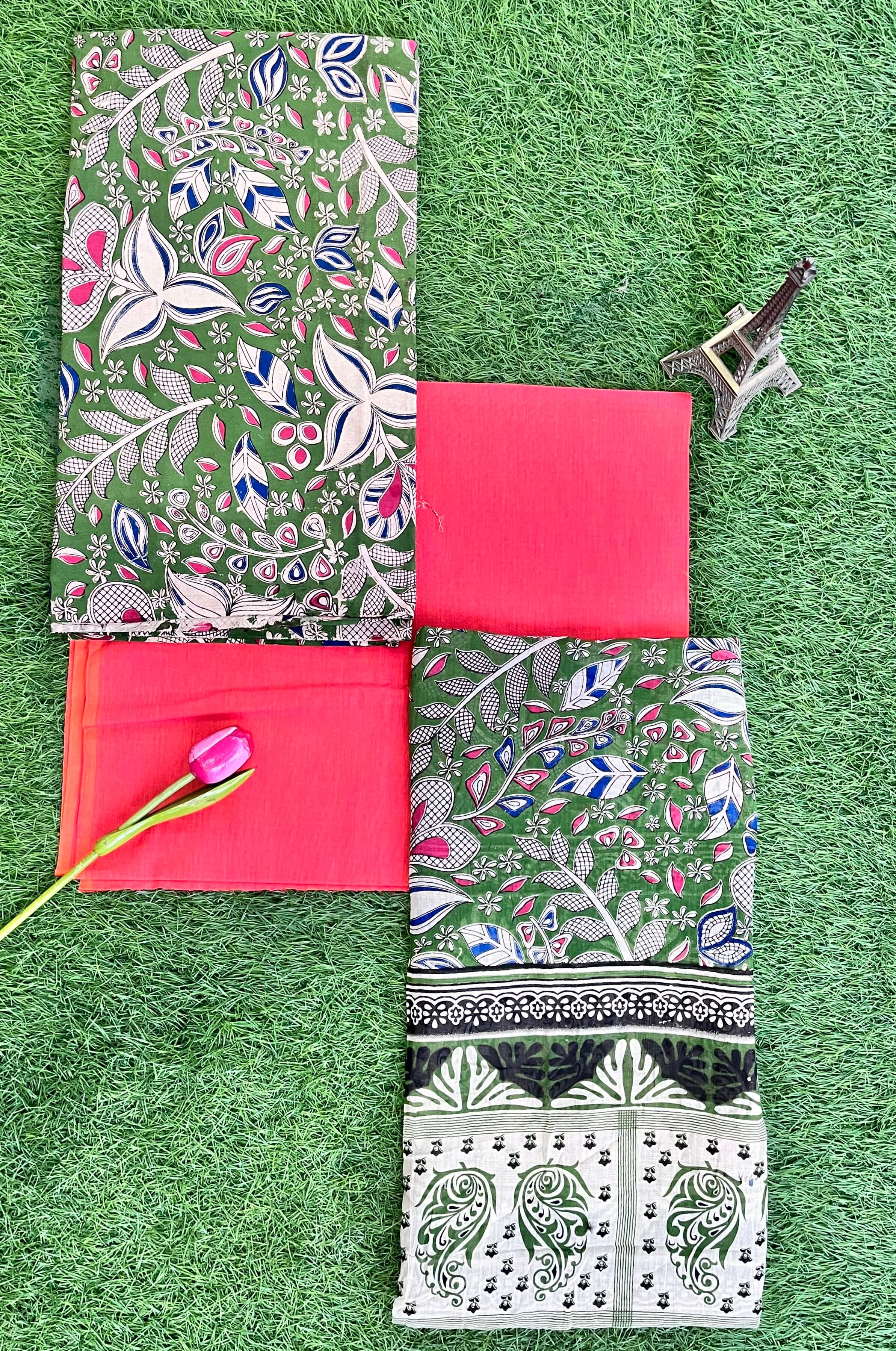 Kalamkari Cotton 3-Piece Dress Set – Top, Bottom & Dupatta- KSP-DSC-M055