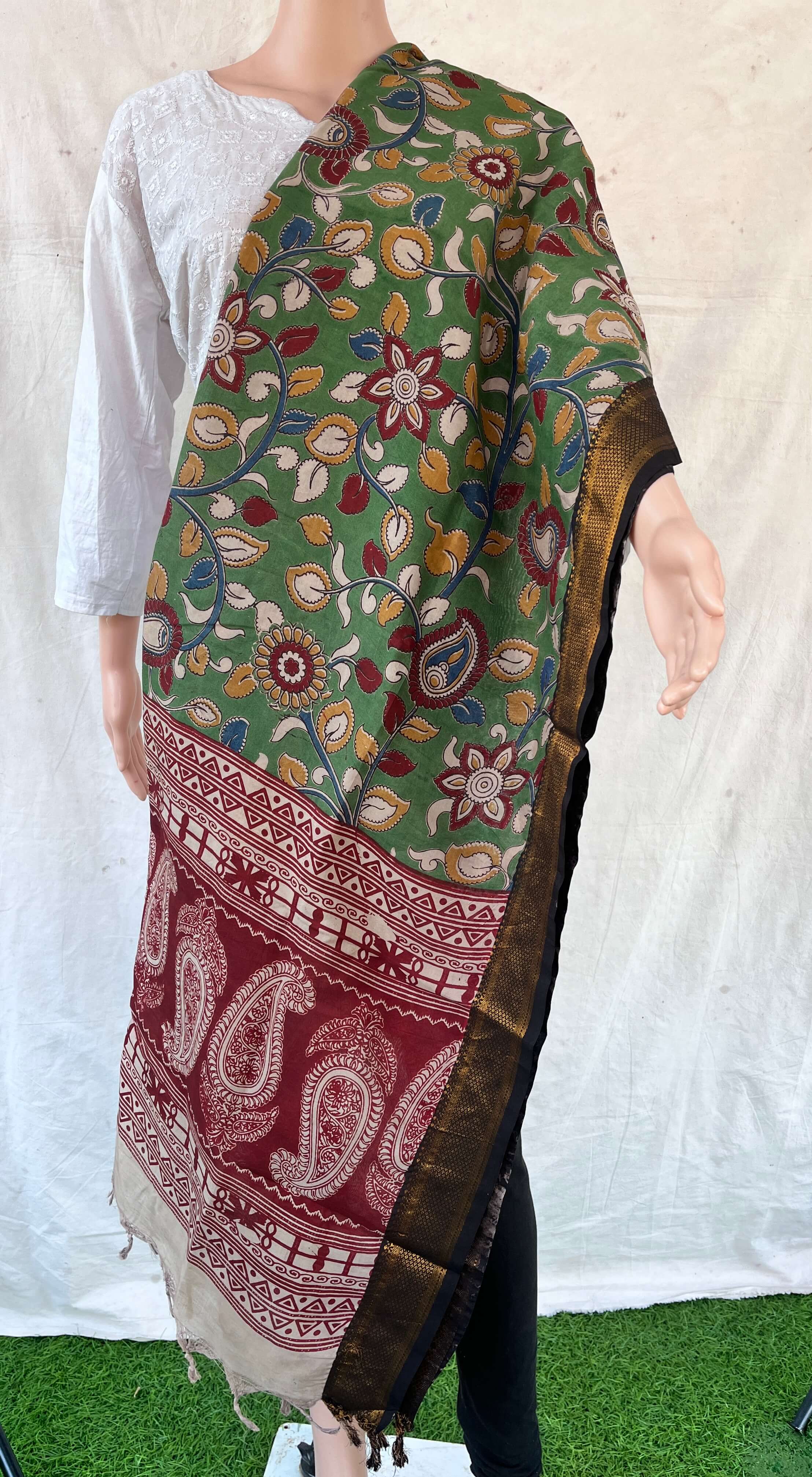 Nizam Border Kalamkari Dupatta- NBKHBD-N-M074