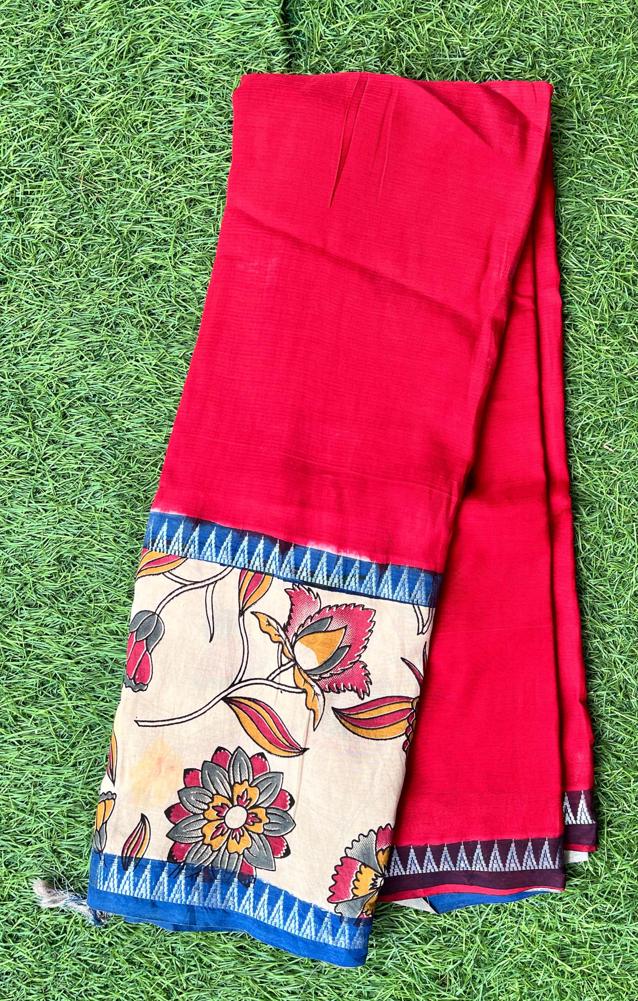 Kalamkari Mangalagiri Silk Gap Border Saree-KDGB-SP-M052