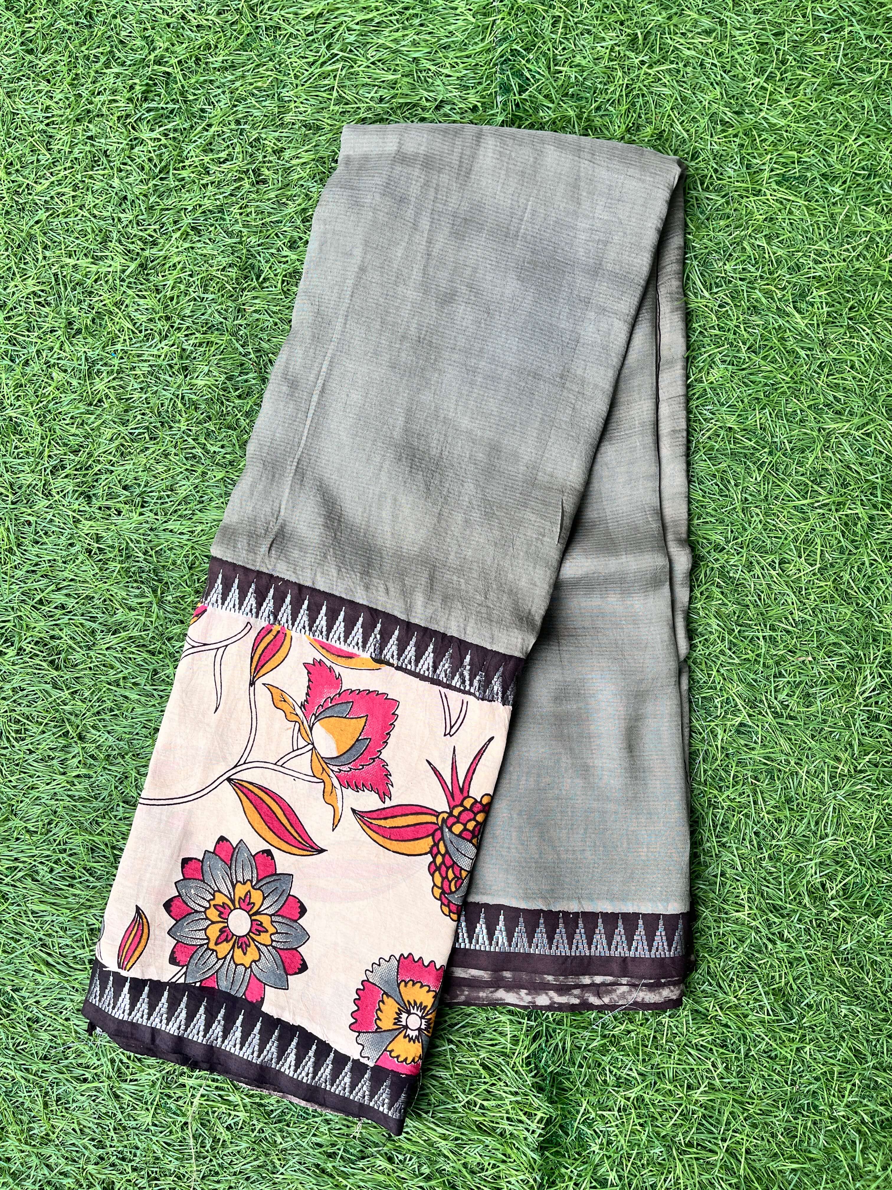 Kalamkari Mangalagiri Silk Gap Border Saree-KDGB-SP-M049