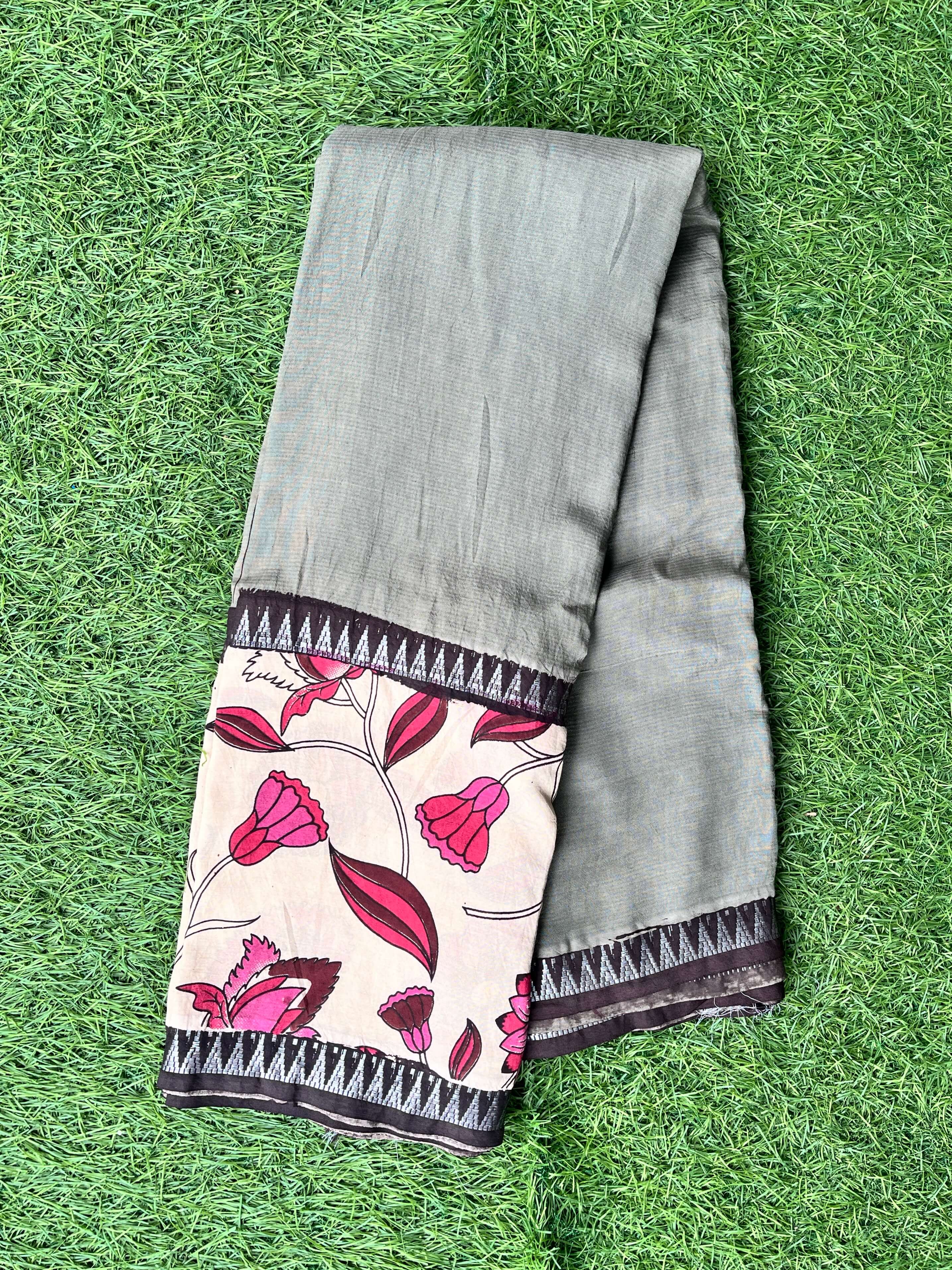 Kalamkari Mangalagiri Silk Gap Border Saree-KDGB-SP-M048