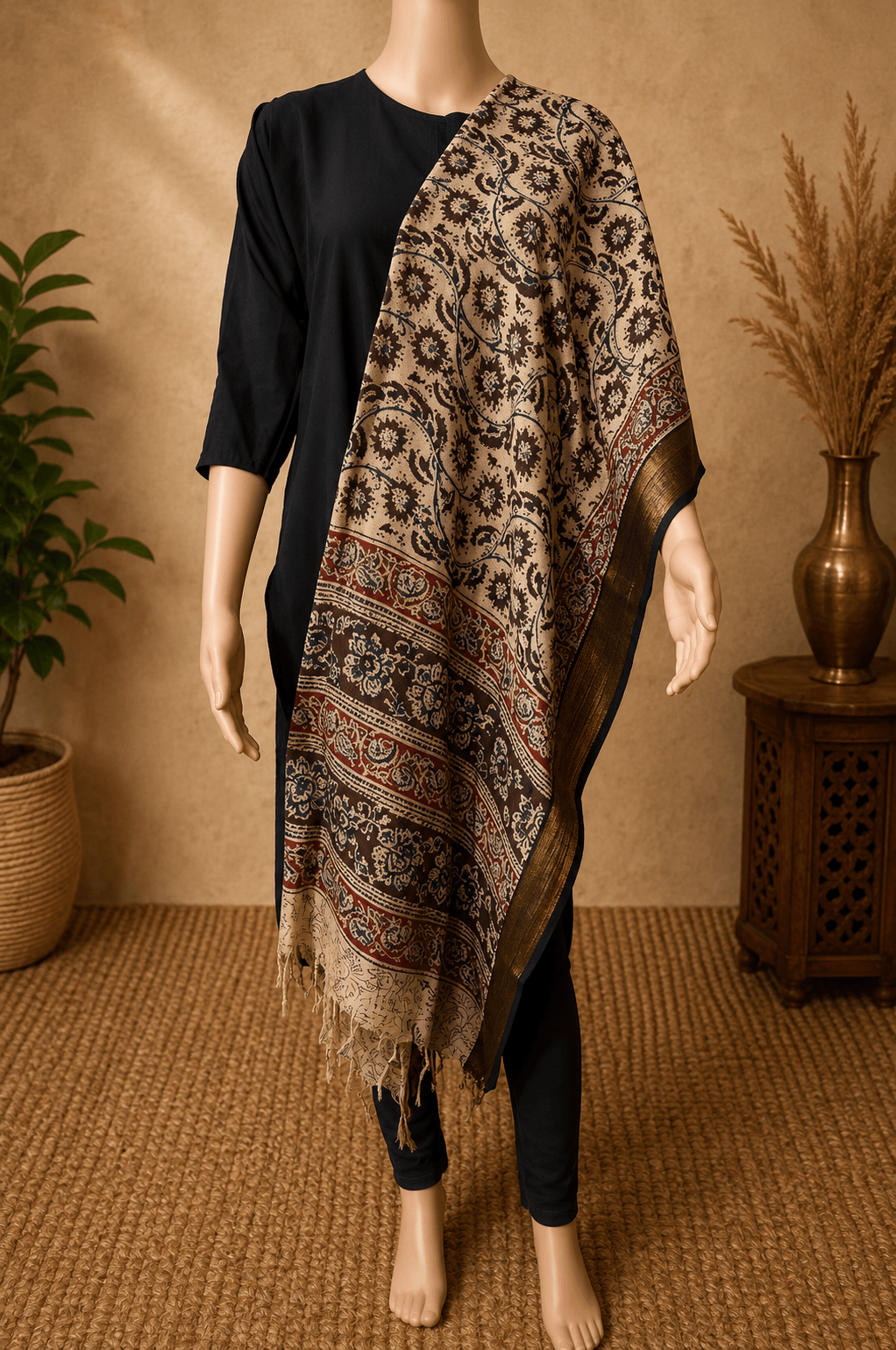 Nizam Border Kalamkari Dupatta- NBKHBD-N-M183