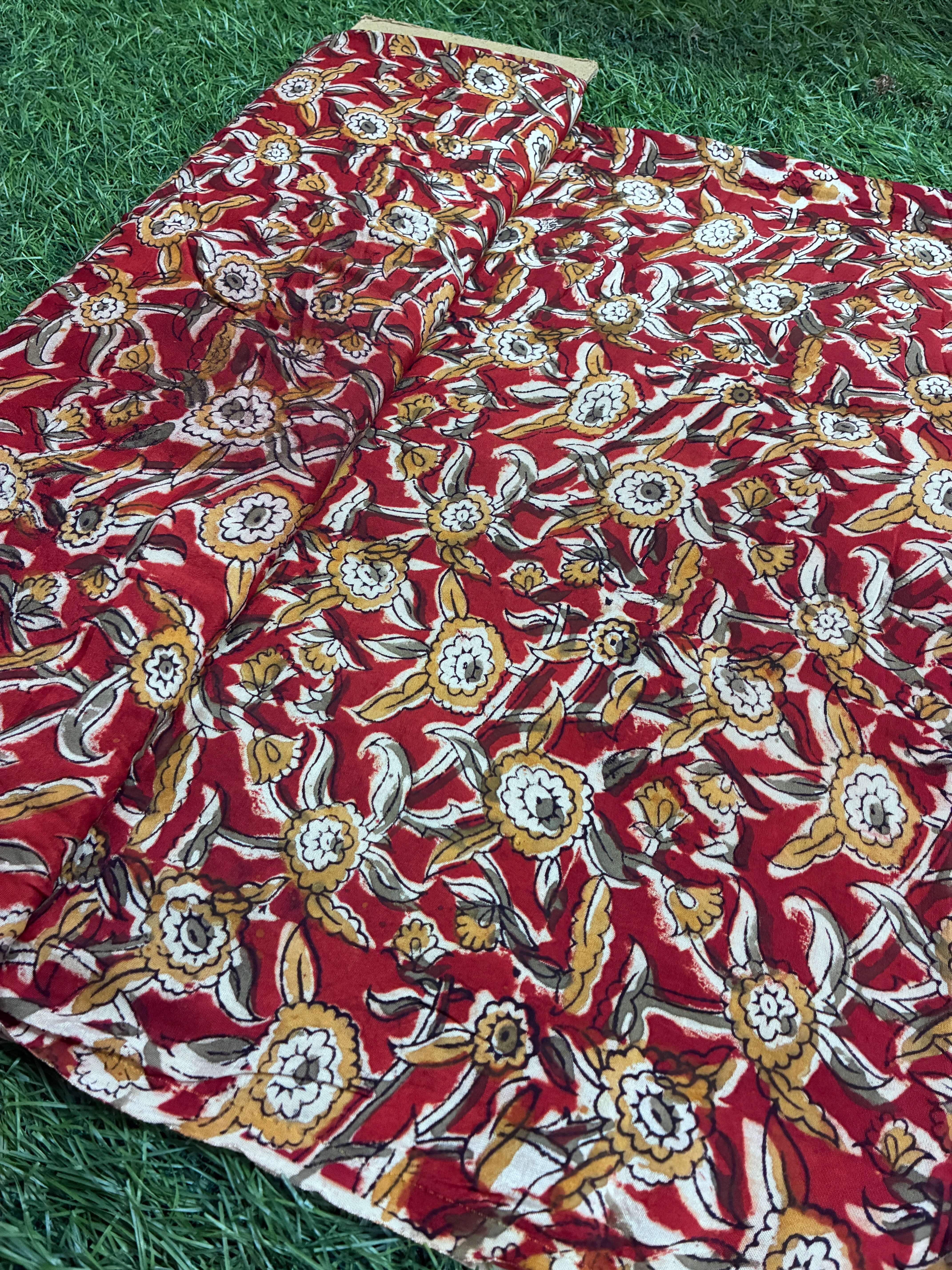 Kalamkari Block Printed Chennuri Silk Fabric - HBPS-B001